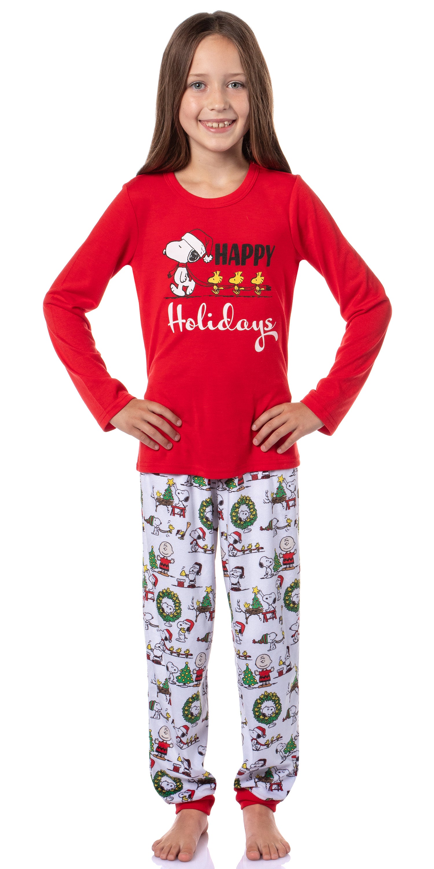Peanuts Charlie Brown Snoopy Button Sleep Family Christmas Pajama Set