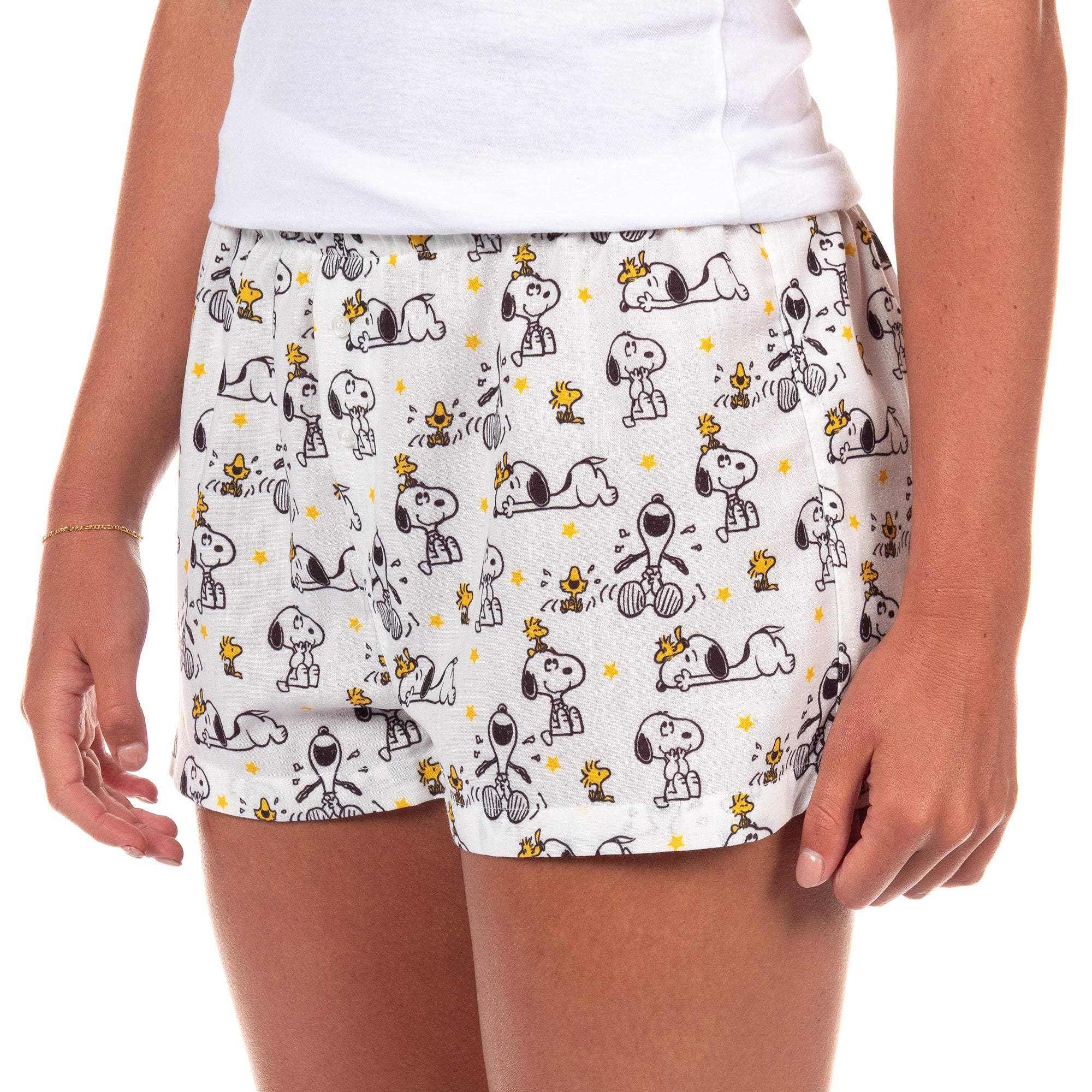 Peanuts Pajamas Women's Snoopy And Woodstock Stars PJ Sleep Shorts