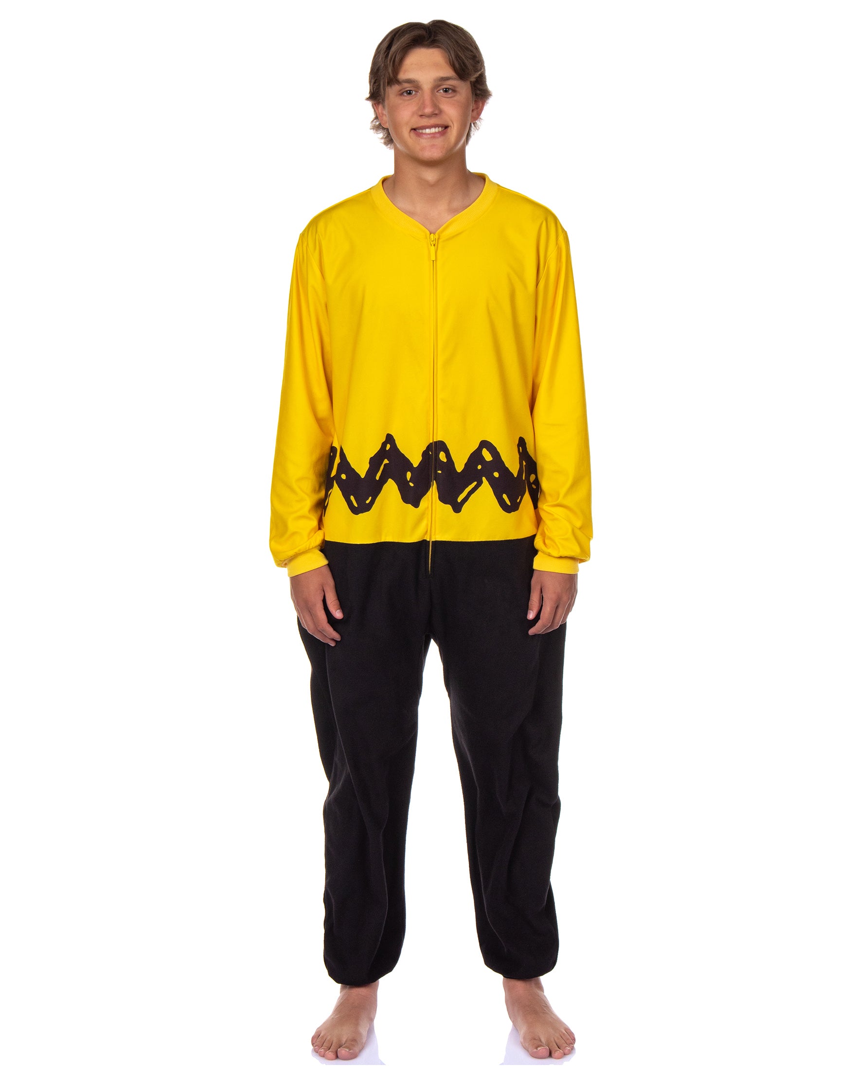 Peanuts Charlie Brown Union Suit Men's Costume Zip Up Pajama Outfit