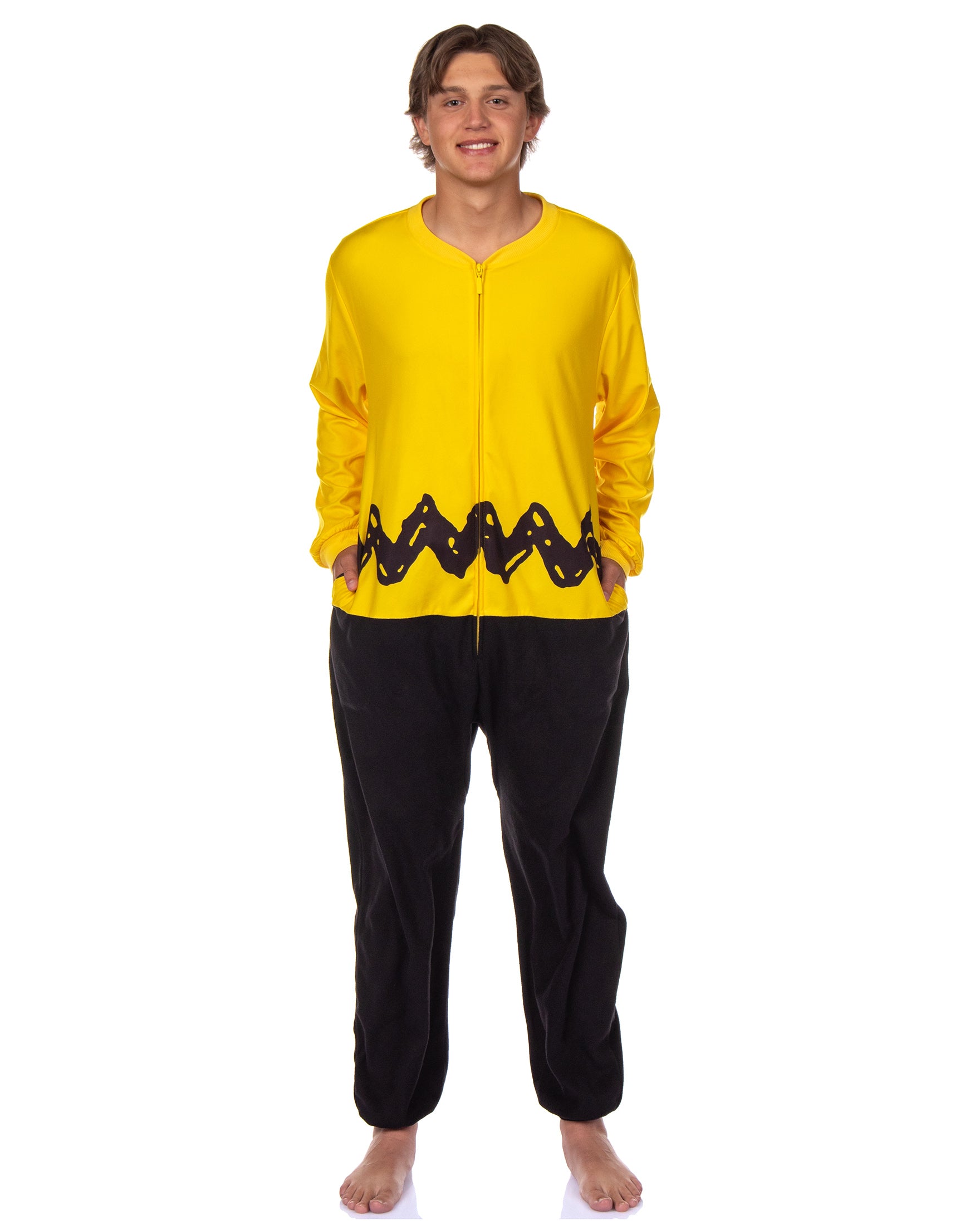 Peanuts Charlie Brown Union Suit Men's Costume Zip Up Pajama Outfit
