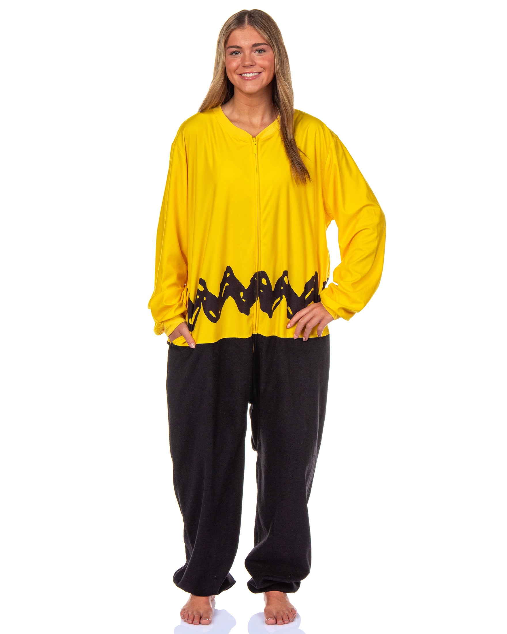 Peanuts Charlie Brown Union Suit Men's Costume Zip Up Pajama Outfit