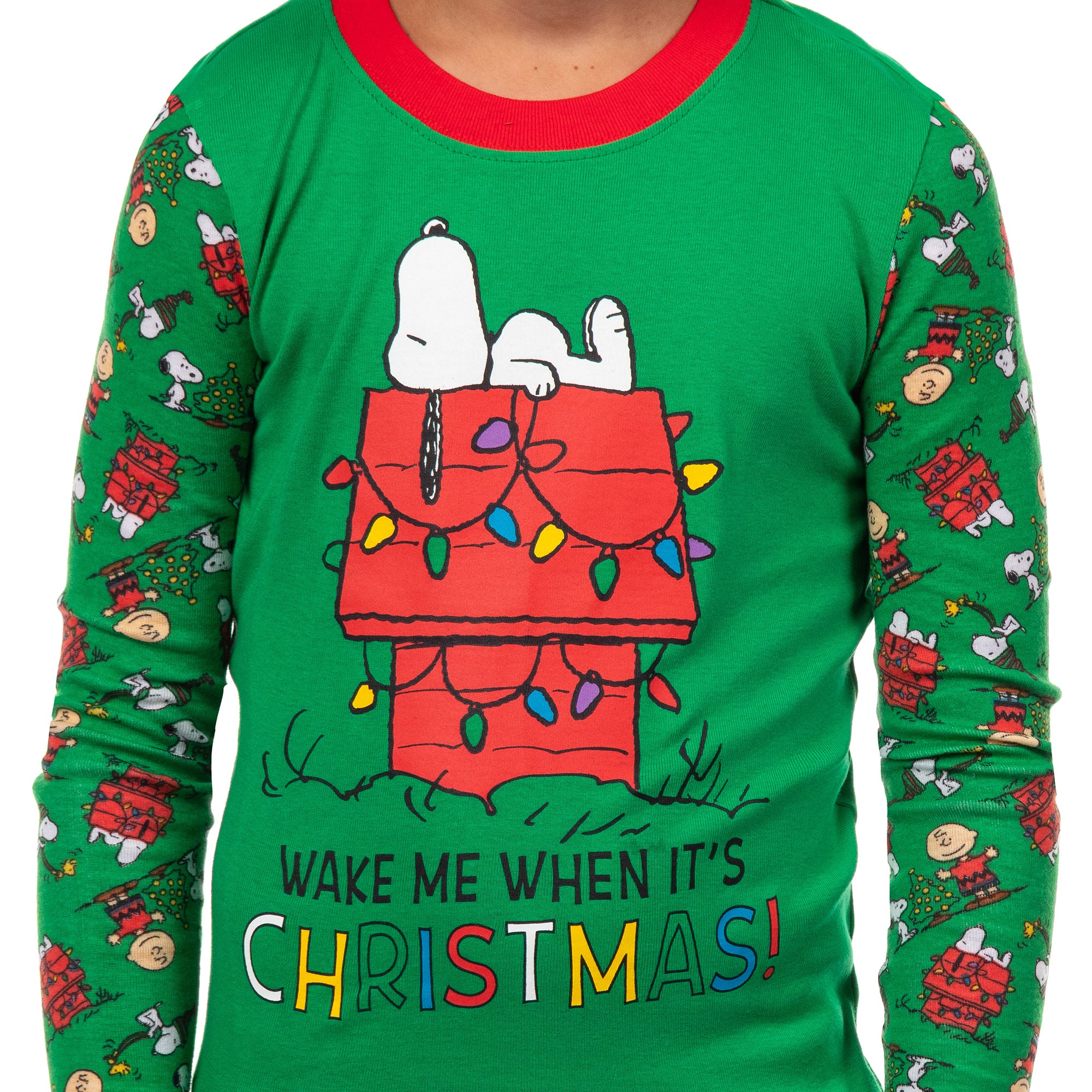 Peanuts Pajamas Boy's Snoopy Wake Me When It's Christmas Tight Fit Set