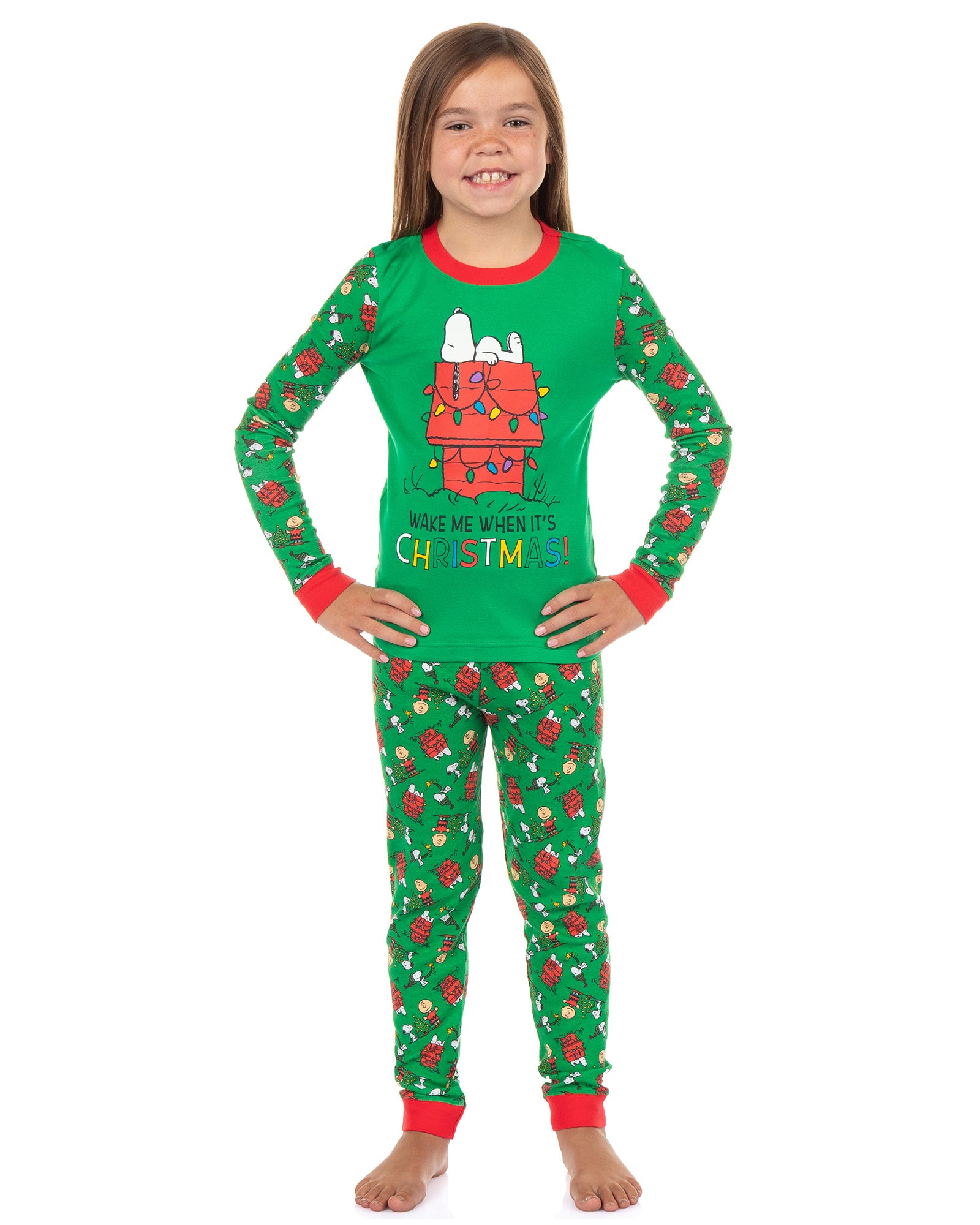 Peanuts Pajamas Boy's Snoopy Wake Me When It's Christmas Tight Fit Set