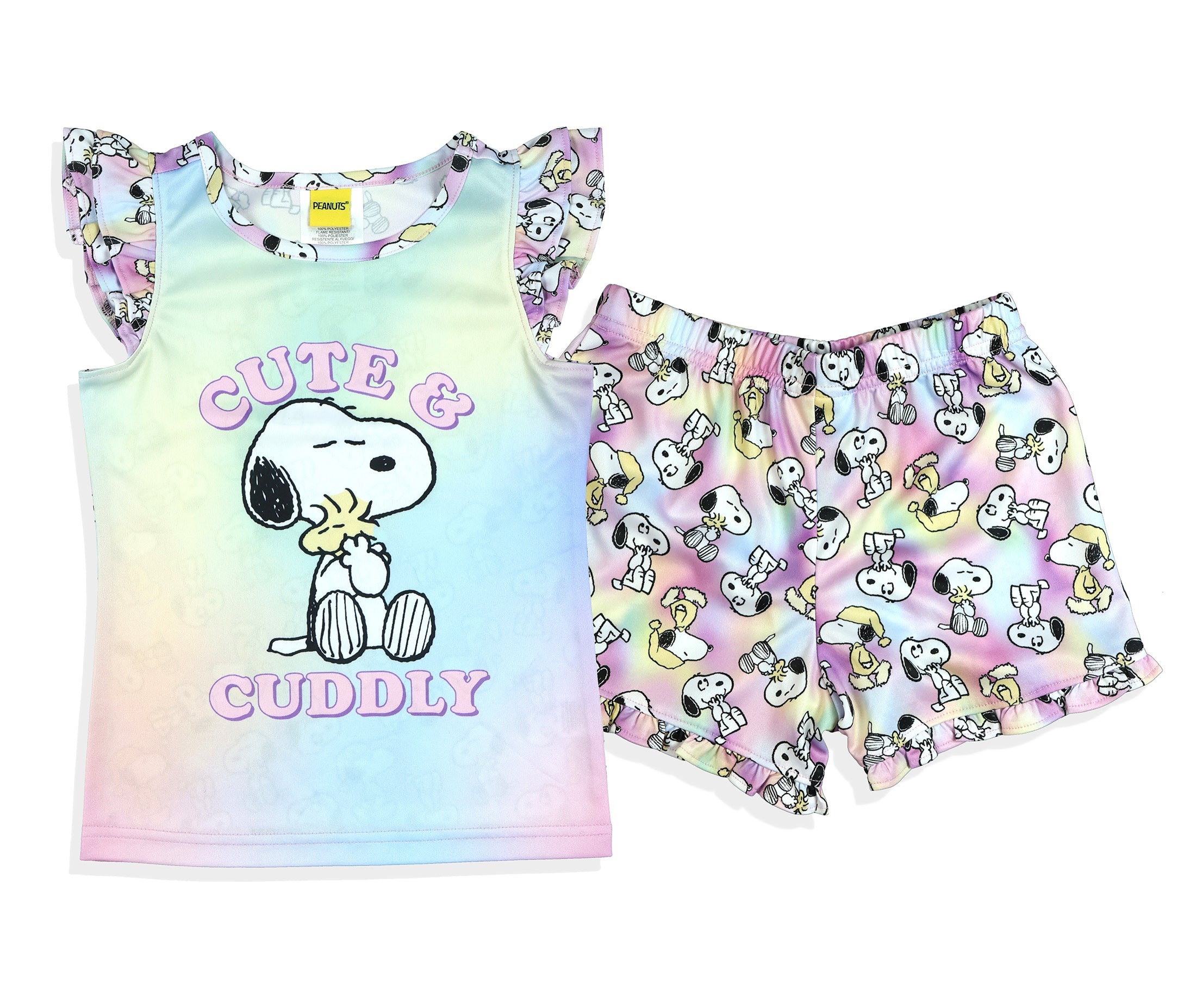 Peanuts Pajamas Toddler Girls Cute & Cuddly Ruffled Short Sleep Set (6)