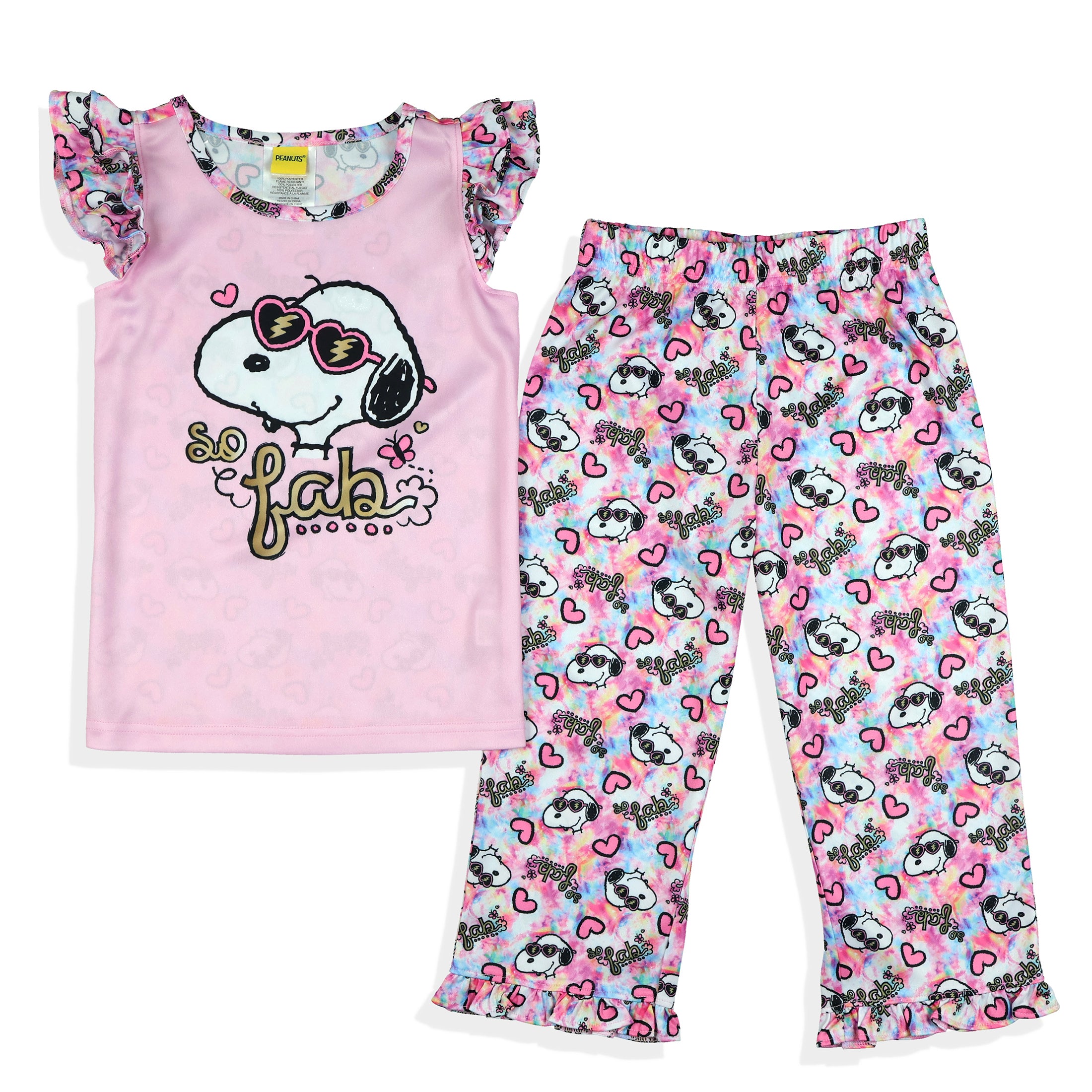 Peanuts Pajamas Toddler Girls Joe Cool So Fab Ruffle Sleeve Pant Sleep Set (5T)