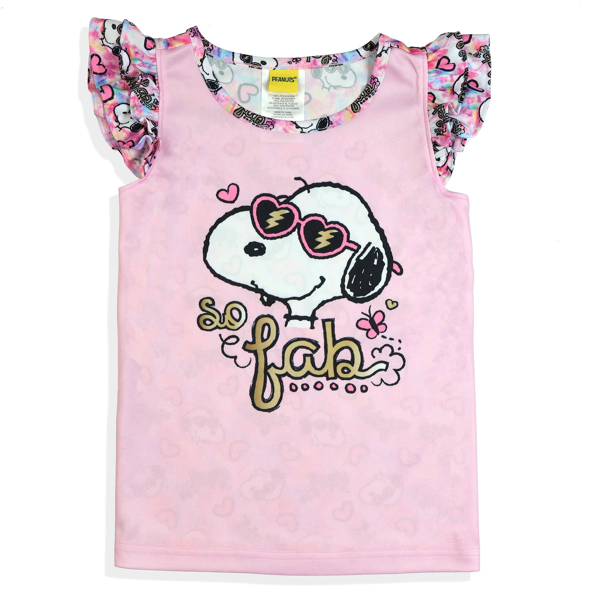 Peanuts Pajamas Toddler Girls Joe Cool So Fab Ruffle Sleeve Pant Sleep Set (5T)