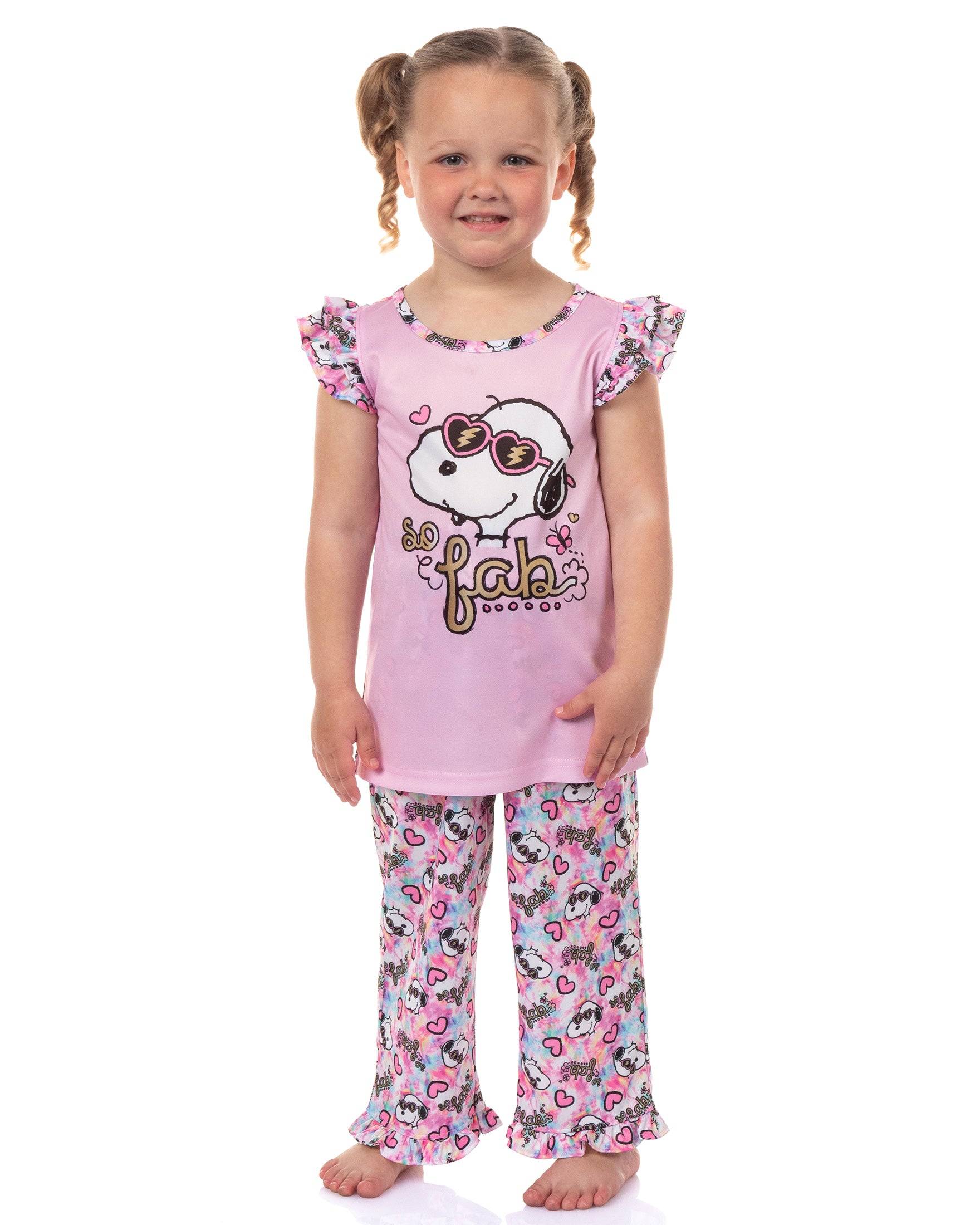 Peanuts Pajamas Toddler Girls Joe Cool So Fab Ruffle Sleeve Pant Sleep Set (6)