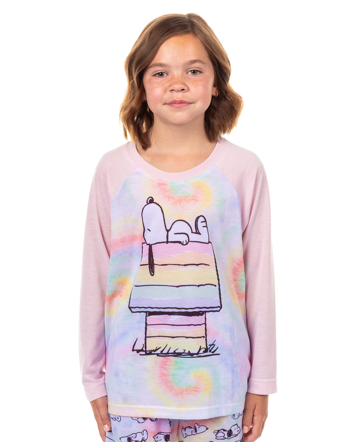 Peanuts Pajamas Girl's Snoopy Pastel Tie-Dye Long Sleeve Sleep Set