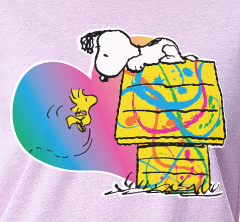 Peanuts Womens' Snoopy Woodstock Keep Calm Hug On Character Splatter Paint Sleep Pajama Set