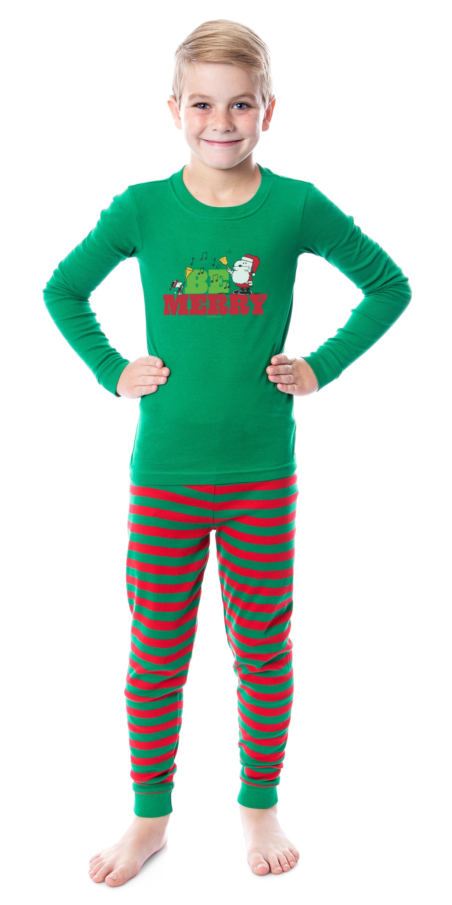 Peanuts Christmas Santa Snoopy Be Merry Tight Fit Cotton Matching Family Pajama Set