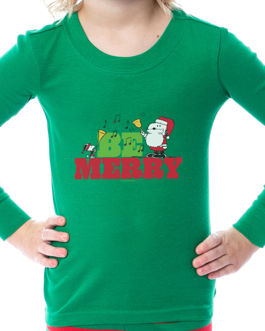 Peanuts Christmas Santa Snoopy Be Merry Tight Fit Cotton Matching Family Pajama Set