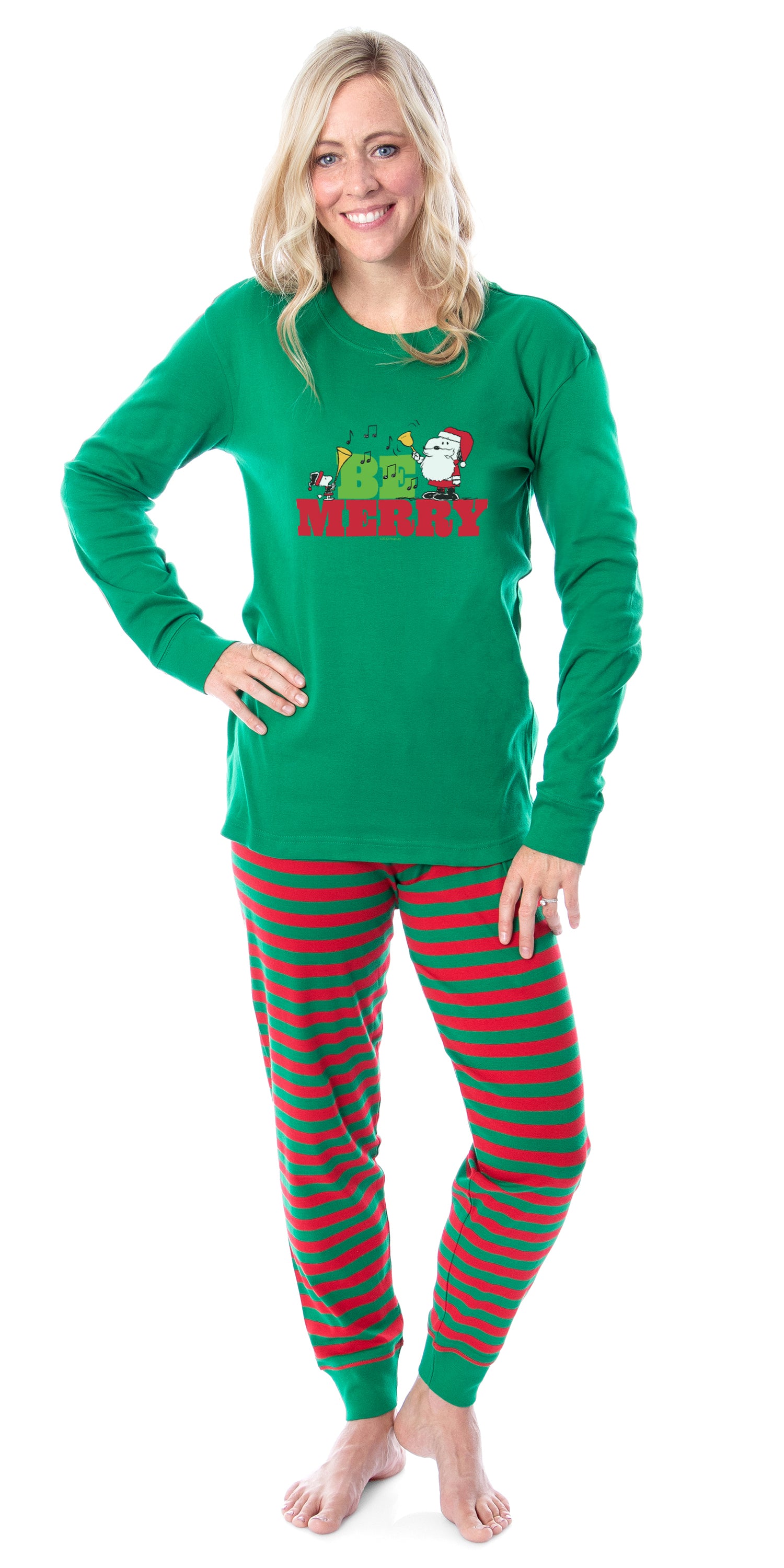 Peanuts Christmas Santa Snoopy Be Merry Tight Fit Cotton Matching Family Pajama Set