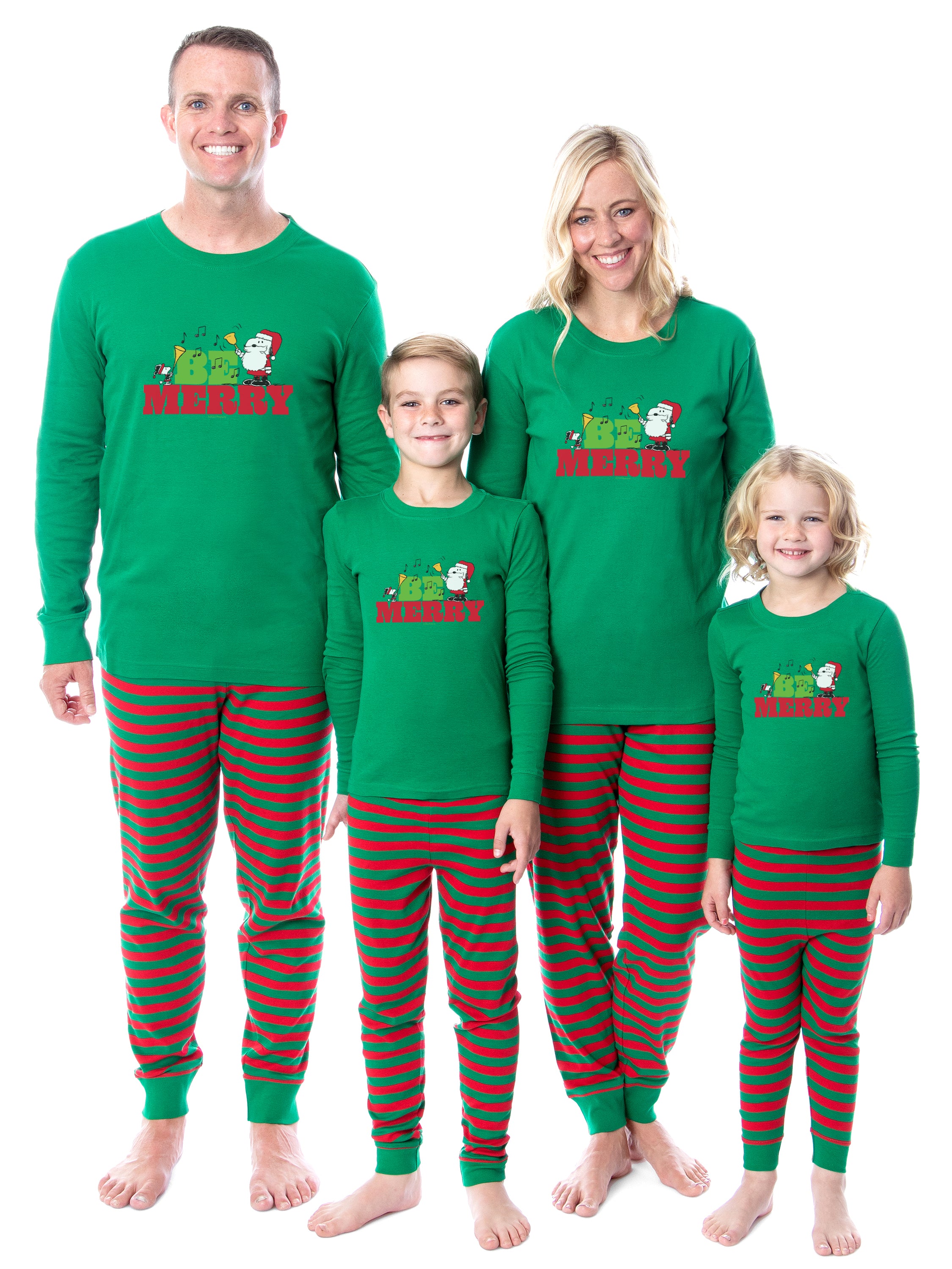 Peanuts Christmas Santa Snoopy Be Merry Tight Fit Cotton Matching Family Pajama Set