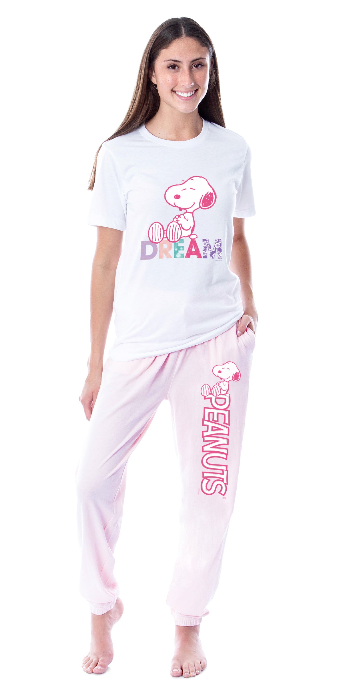 Peanuts Womens' Snoopy Dream Comic Flower Relaxing Sleep Jogger Pajama Set
