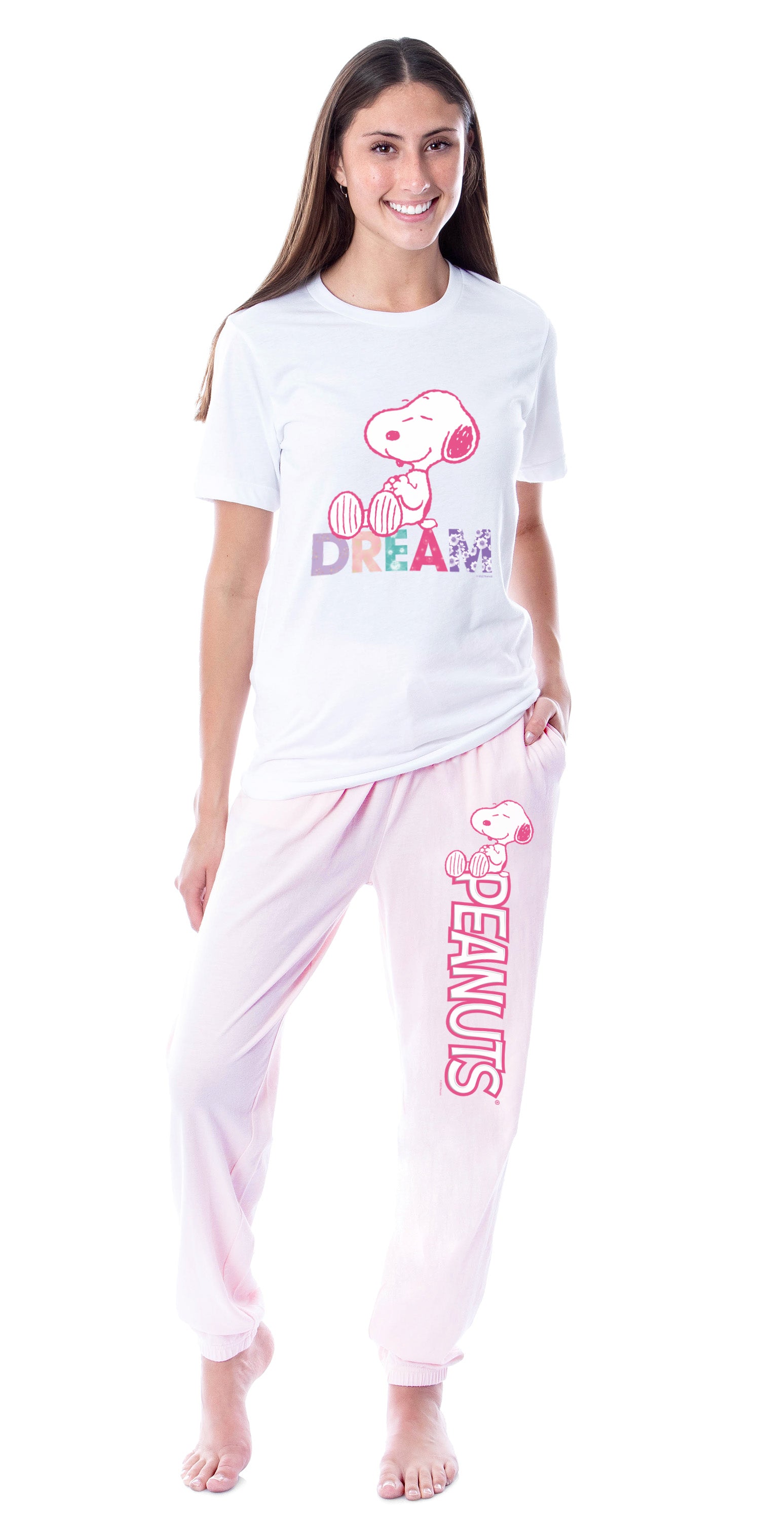Peanuts Womens' Snoopy Dream Comic Flower Relaxing Sleep Jogger Pajama Set