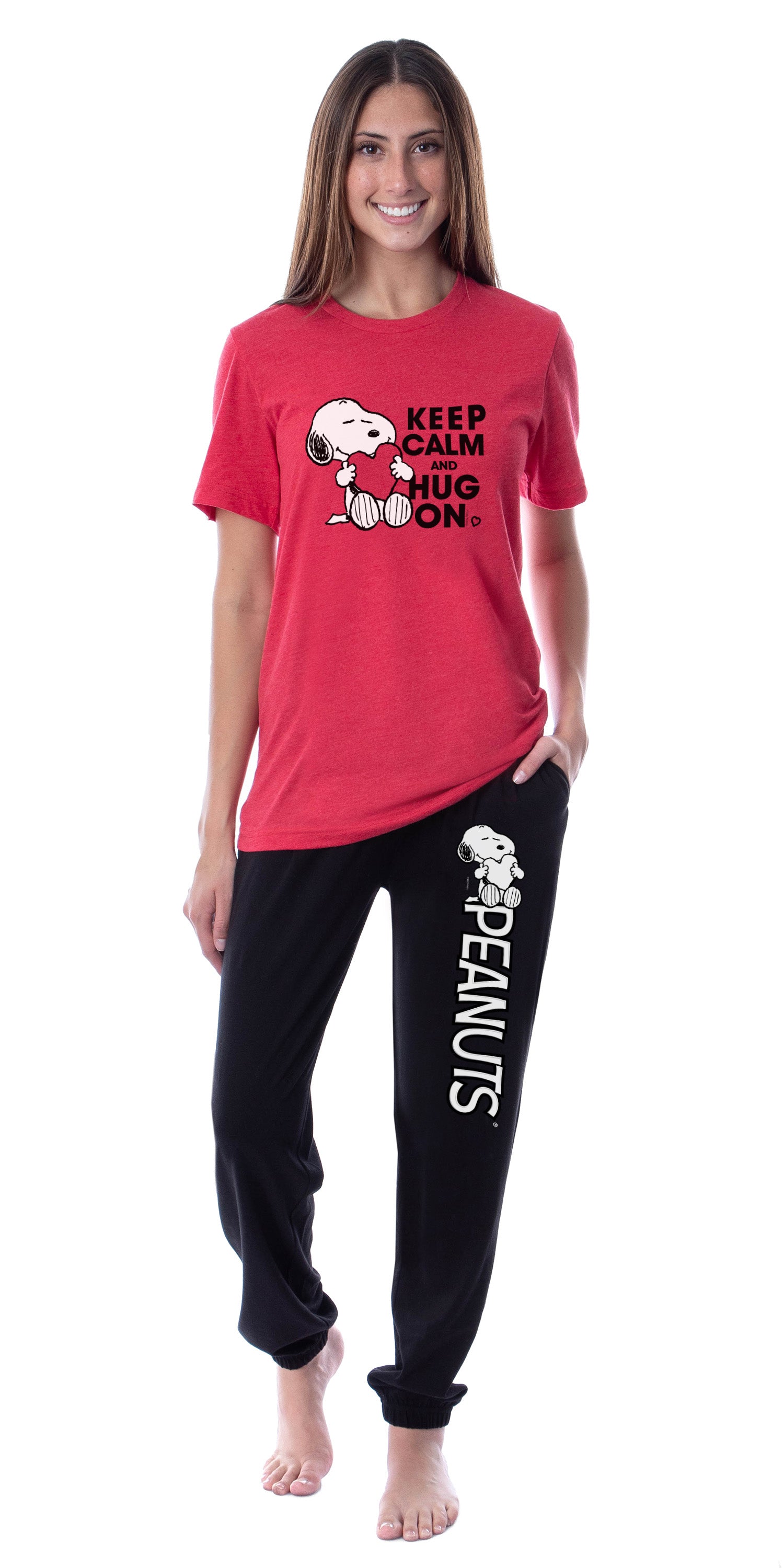Peanuts Womens' Snoopy Keep Calm And Hug On Valentines Sleep Pajama Set