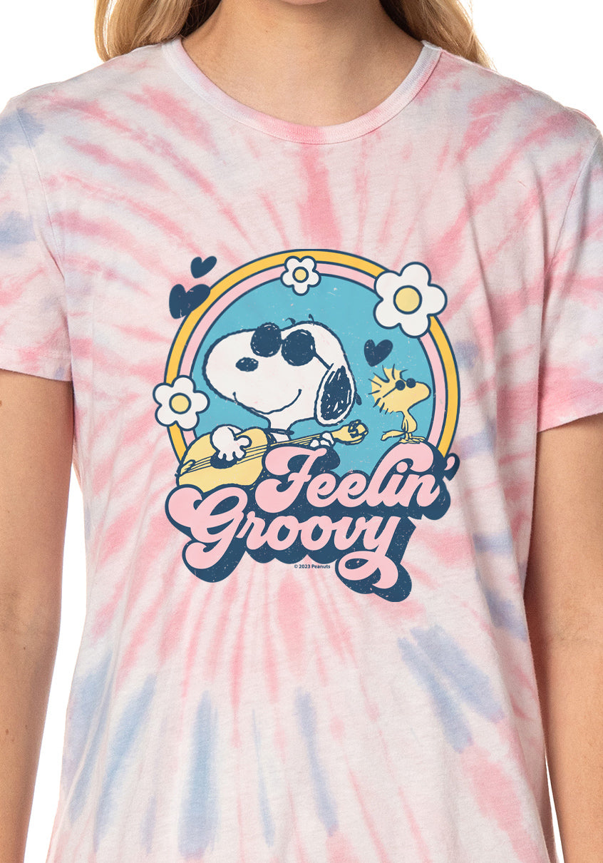 Peanuts Women's Snoopy Feelin Groovy Nightgown Sleep Pajama Shirt