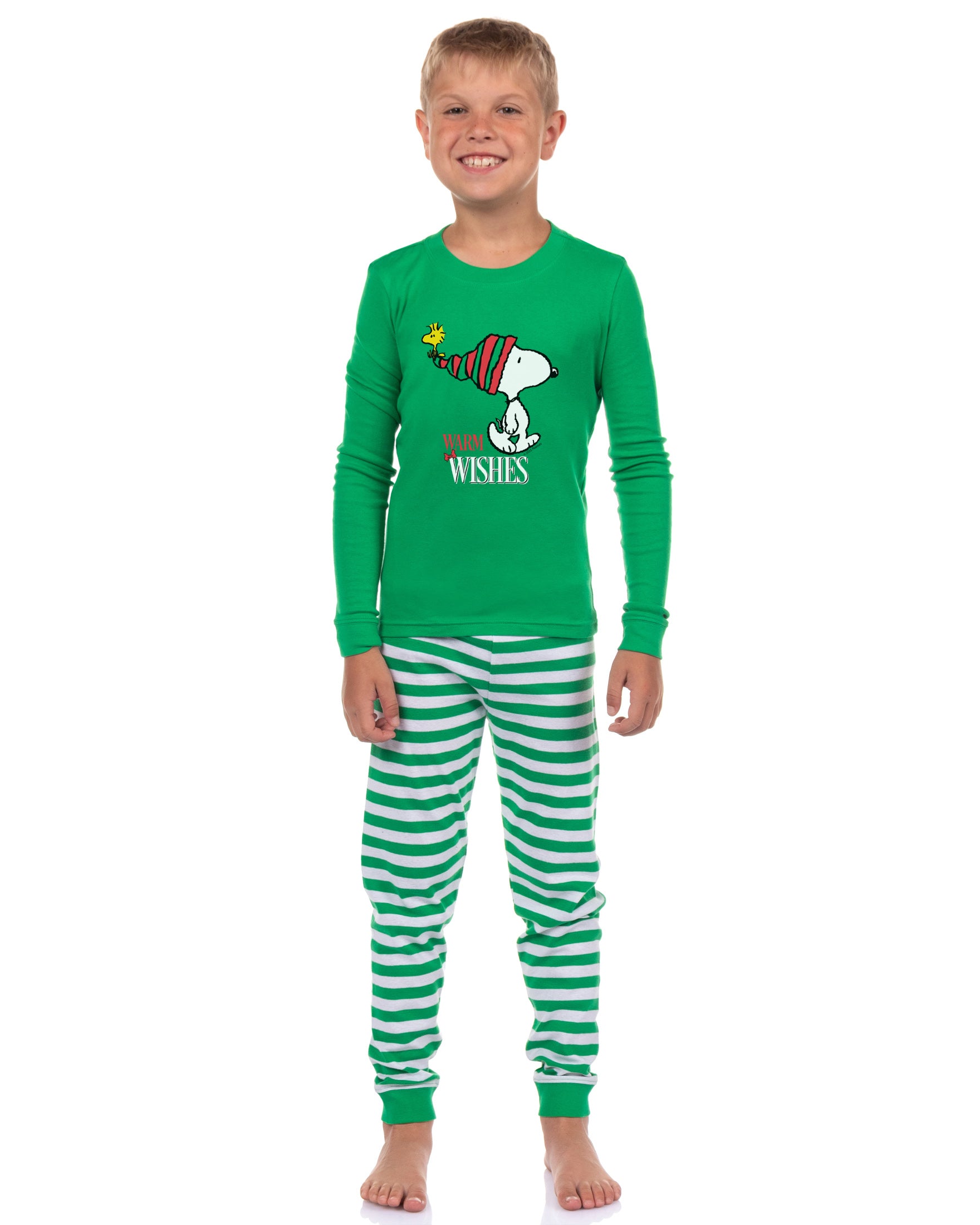 Peanuts Snoopy Christmas Holiday Warm Wishes Tight Fit Cotton Matching Family Pajama Set