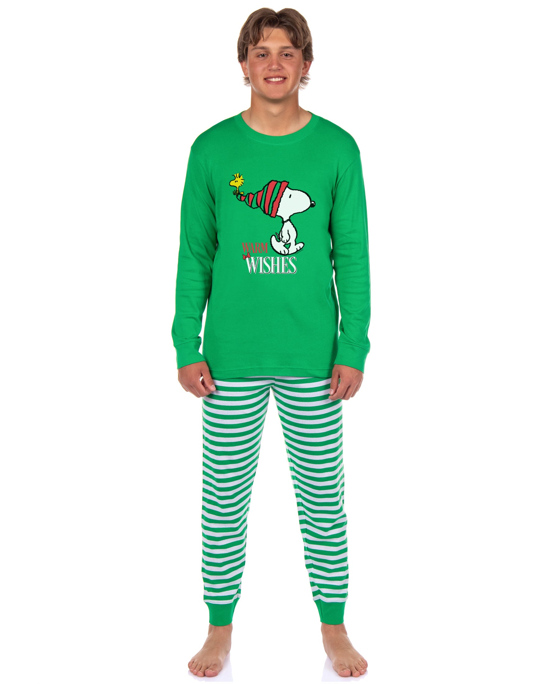 Peanuts Snoopy Christmas Holiday Warm Wishes Tight Fit Cotton Matching Family Pajama Set