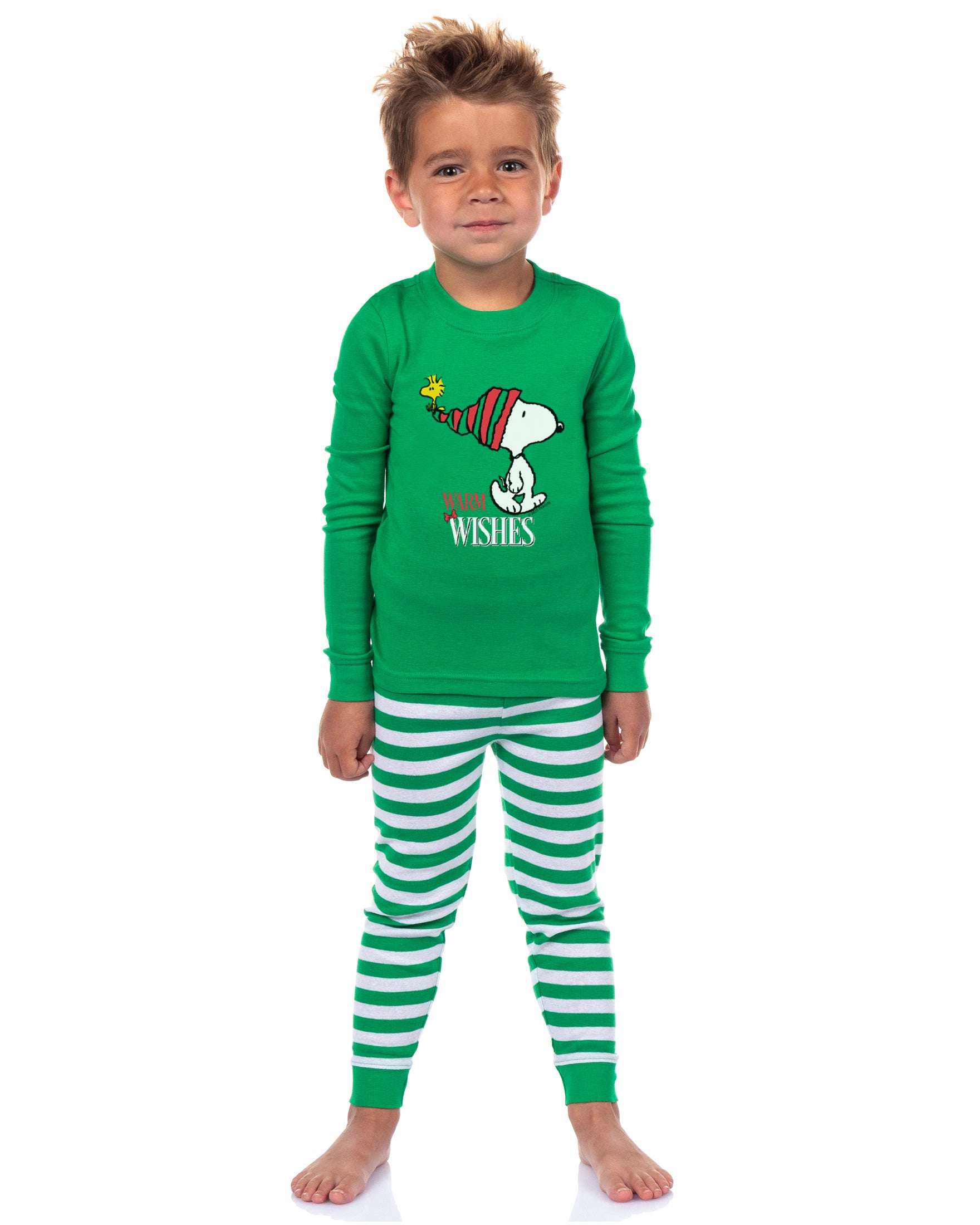 Peanuts Snoopy Christmas Holiday Warm Wishes Tight Fit Cotton Matching Family Pajama Set