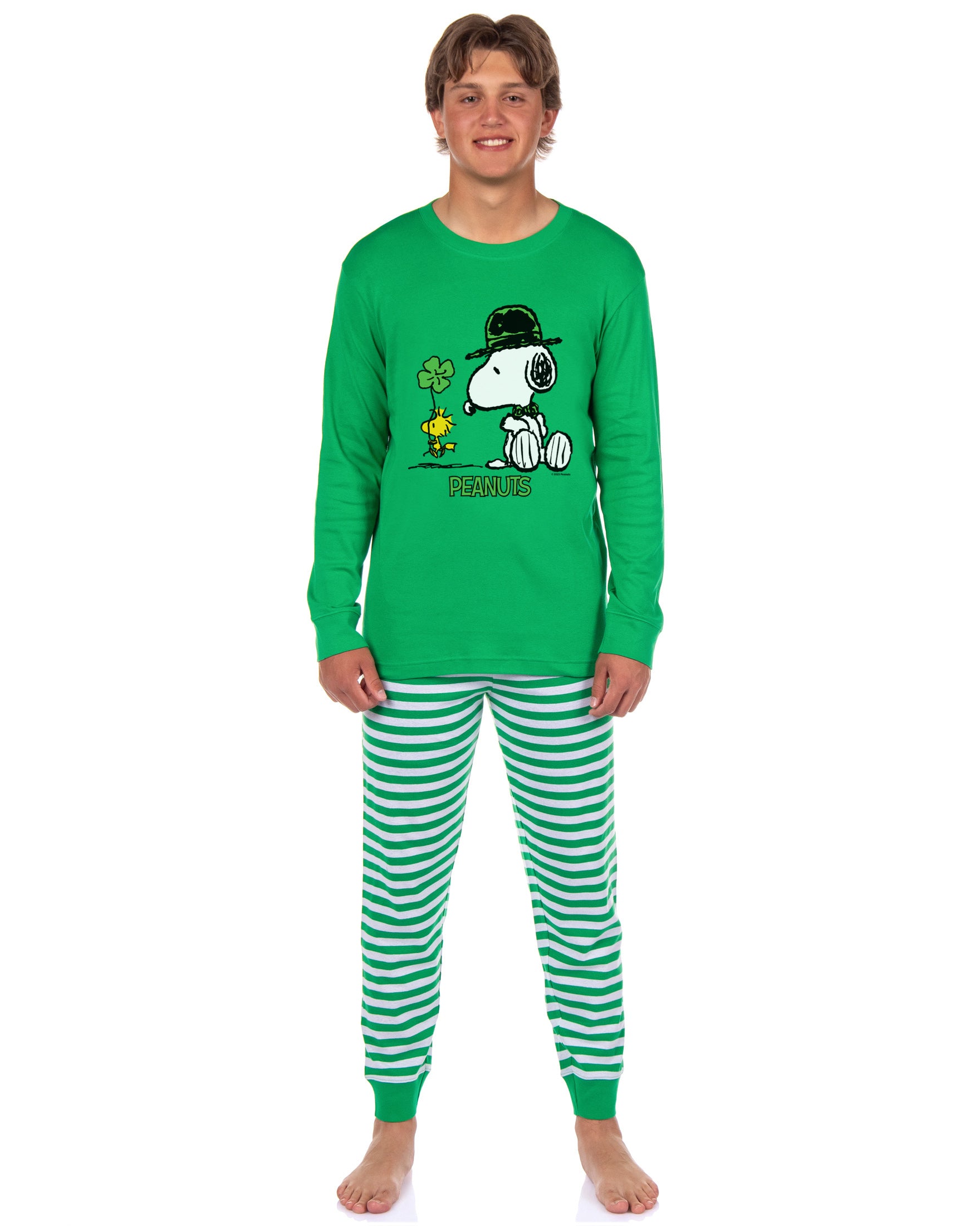 Peanuts St. Patrick's Day Snoopy Woodstock Tight Fit Matching Family Pajama Set