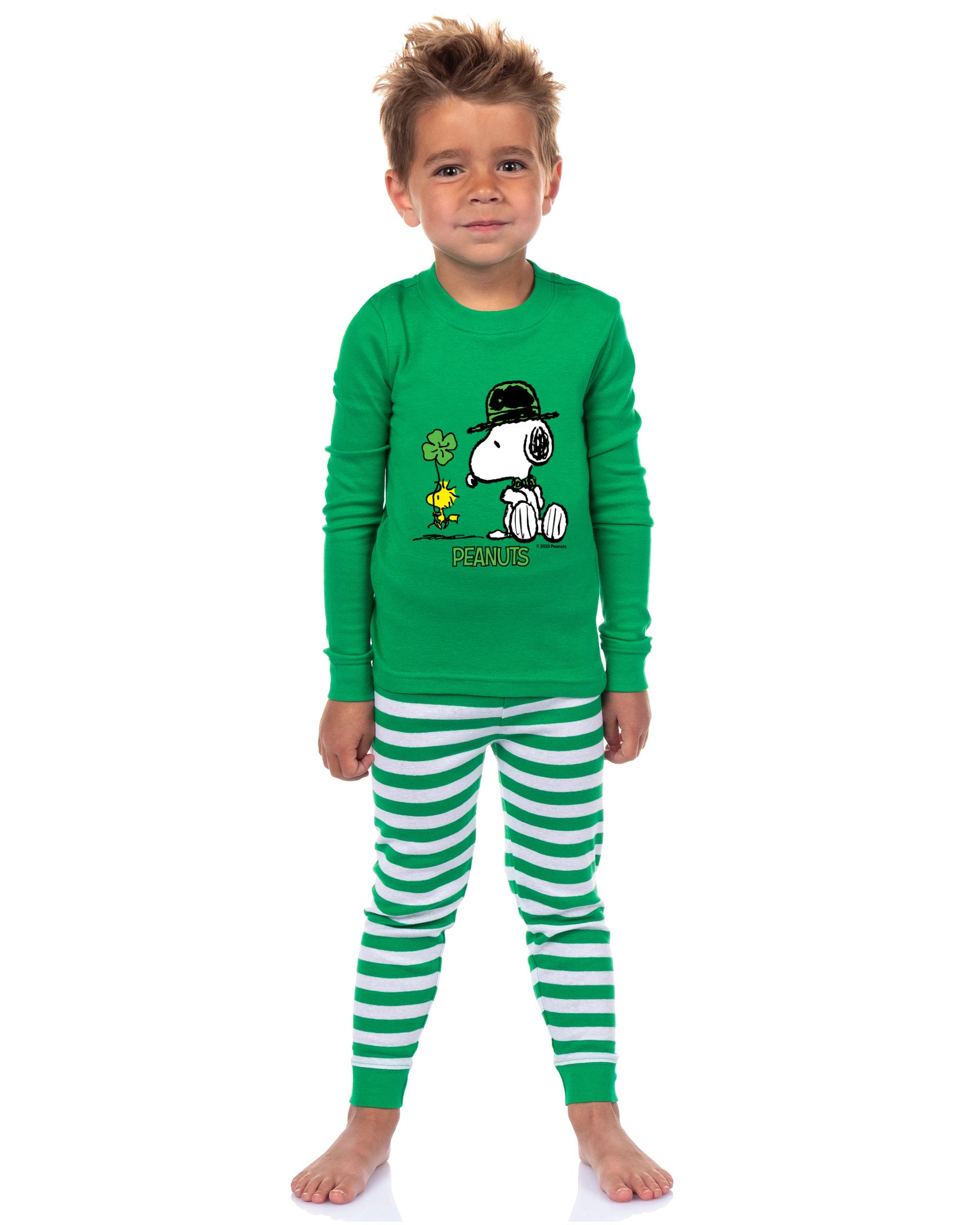 Peanuts St. Patrick's Day Snoopy Woodstock Tight Fit Matching Family Pajama Set