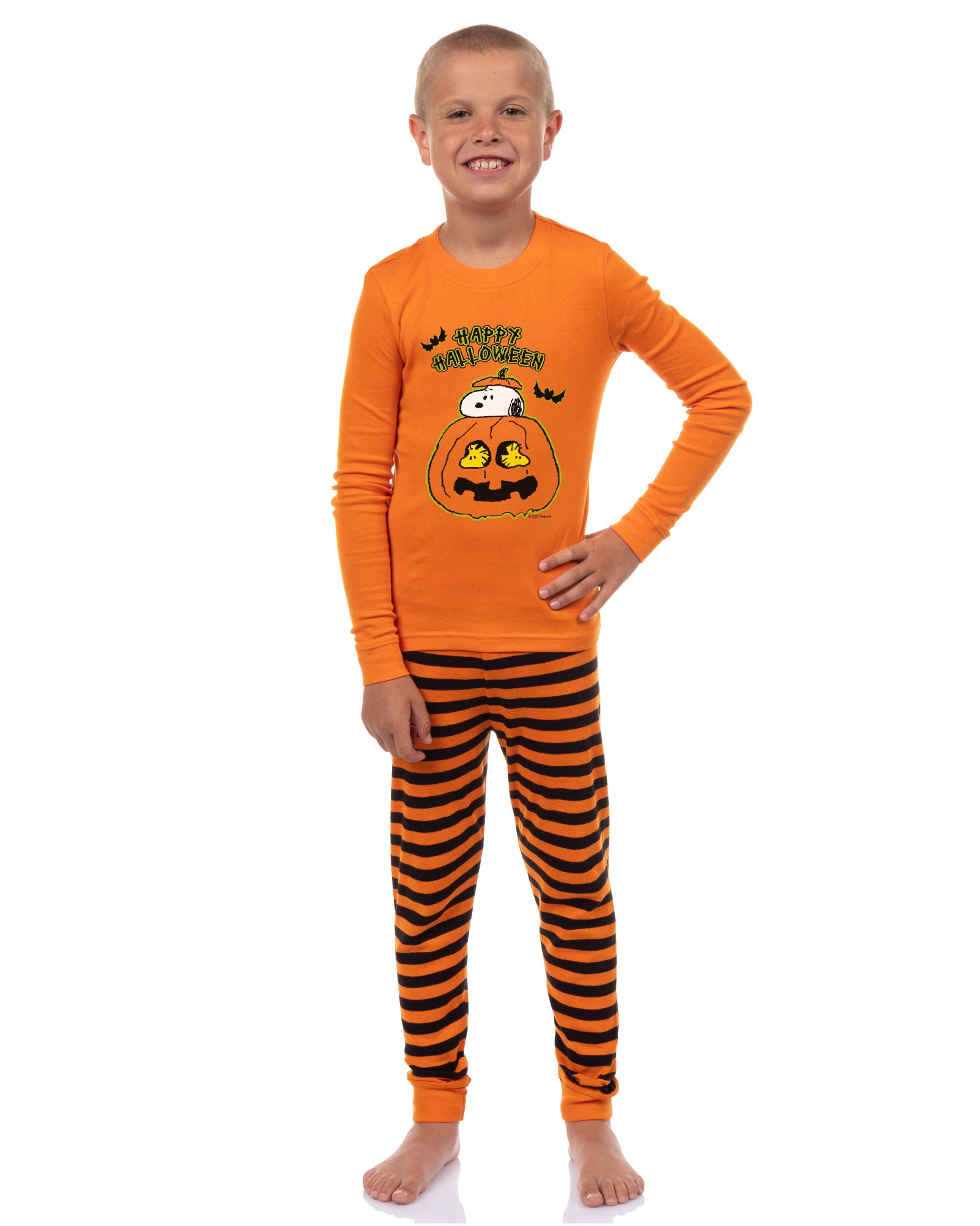 Peanuts Snoopy Woodstock Halloween Pumpkin 2 Piece Long Sleeve Pajama Set