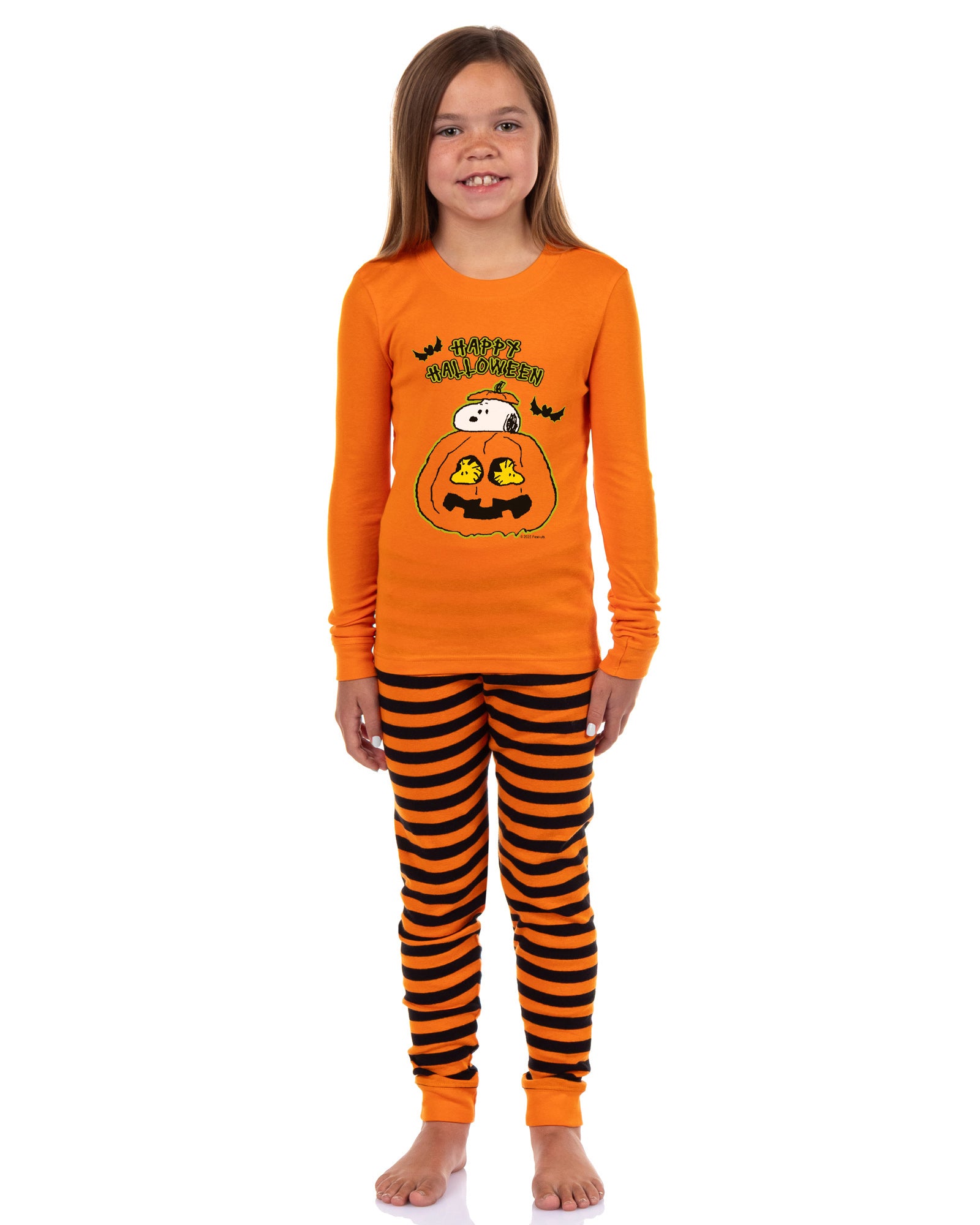 Peanuts Snoopy Woodstock Halloween Pumpkin 2 Piece Long Sleeve Pajama Set