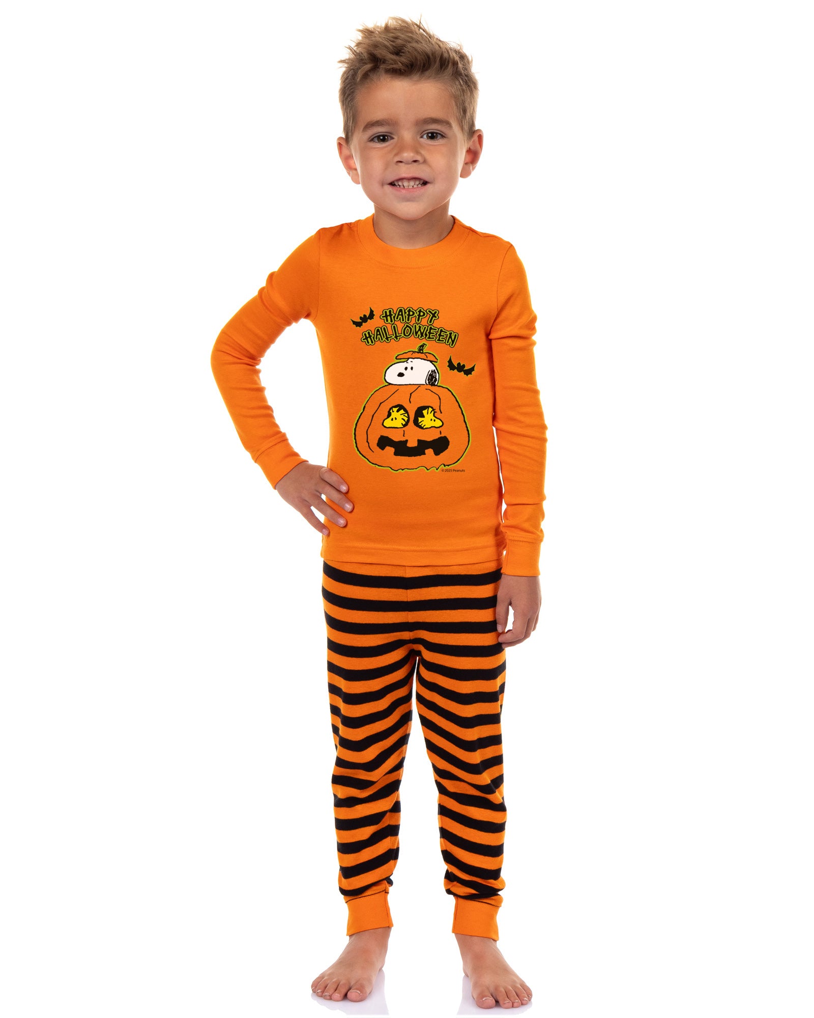 Peanuts Snoopy Woodstock Halloween Pumpkin 2 Piece Long Sleeve Pajama Set