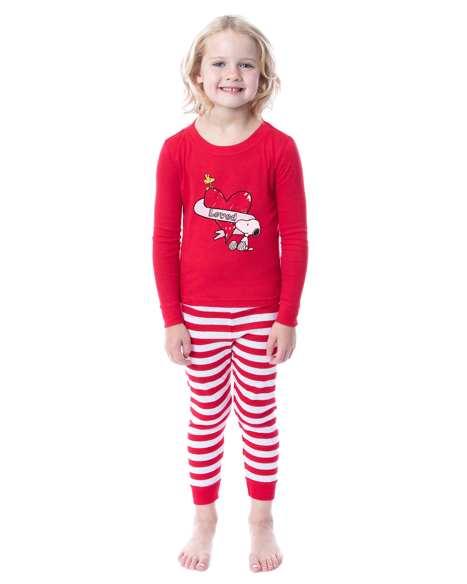 Peanuts Snoopy and Woodstock Loved Tight Fit Cotton Matching Family Pajama Set