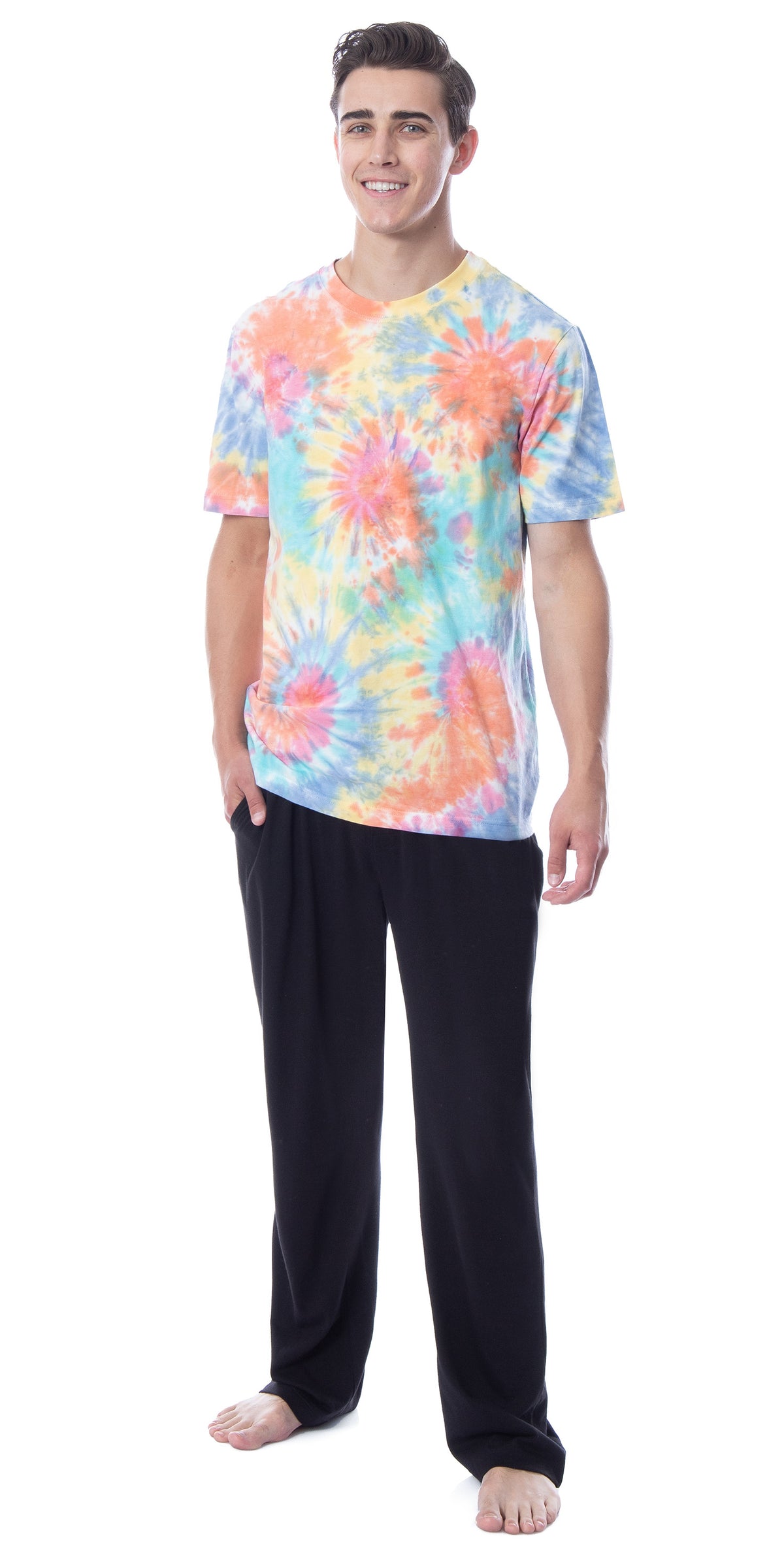 Intimo Men's 2 Piece Pajama Set Cotton/Poly Blend Jersey Knit Lounge Pants With Soft T-Shirt Top