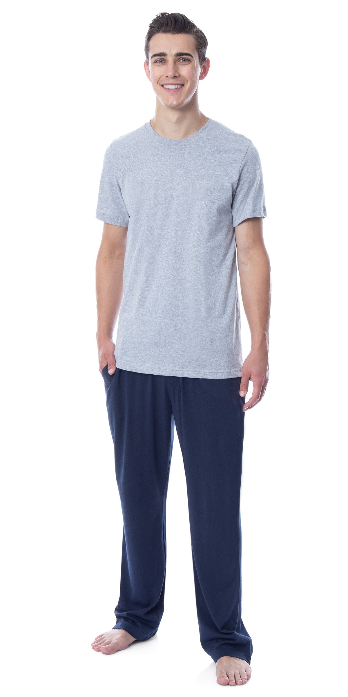 Intimo Men's 2 Piece Pajama Set Cotton/Poly Blend Jersey Knit Lounge Pants With Soft T-Shirt Top