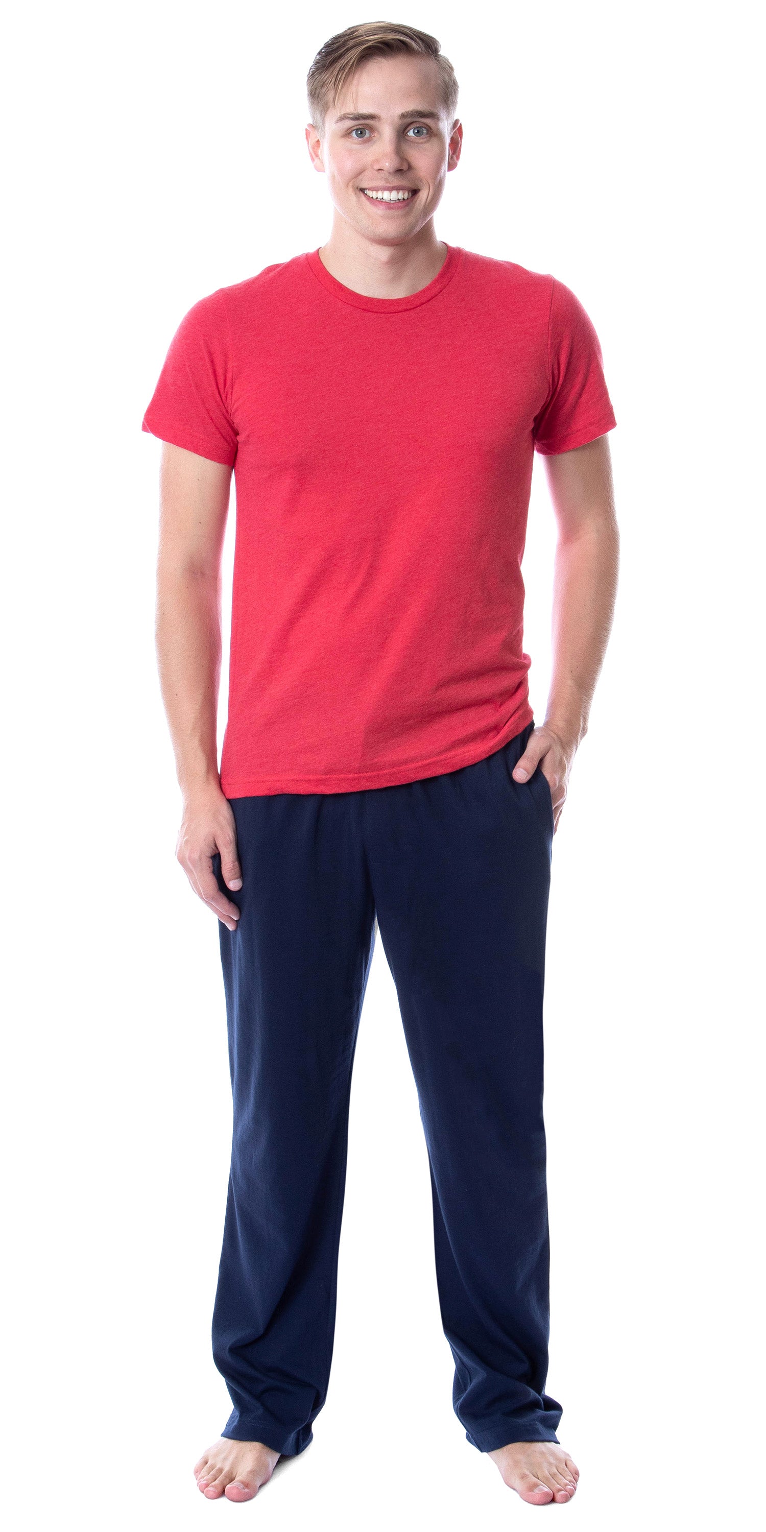 Intimo Men's 2 Piece Pajama Set Cotton/Poly Blend Jersey Knit Lounge Pants With Soft T-Shirt Top