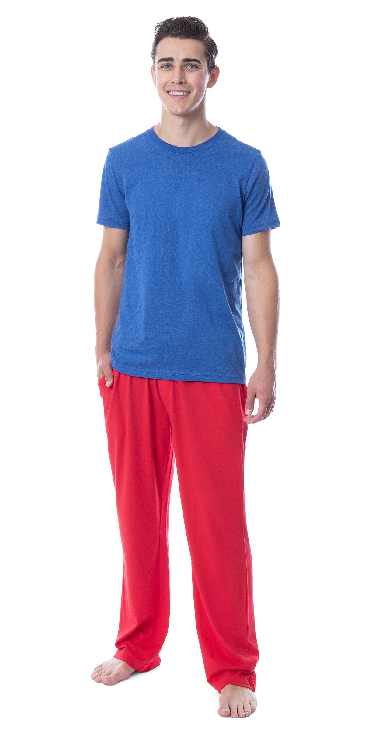 Intimo Men's 2 Piece Pajama Set Cotton/Poly Blend Jersey Knit Lounge Pants With Soft T-Shirt Top