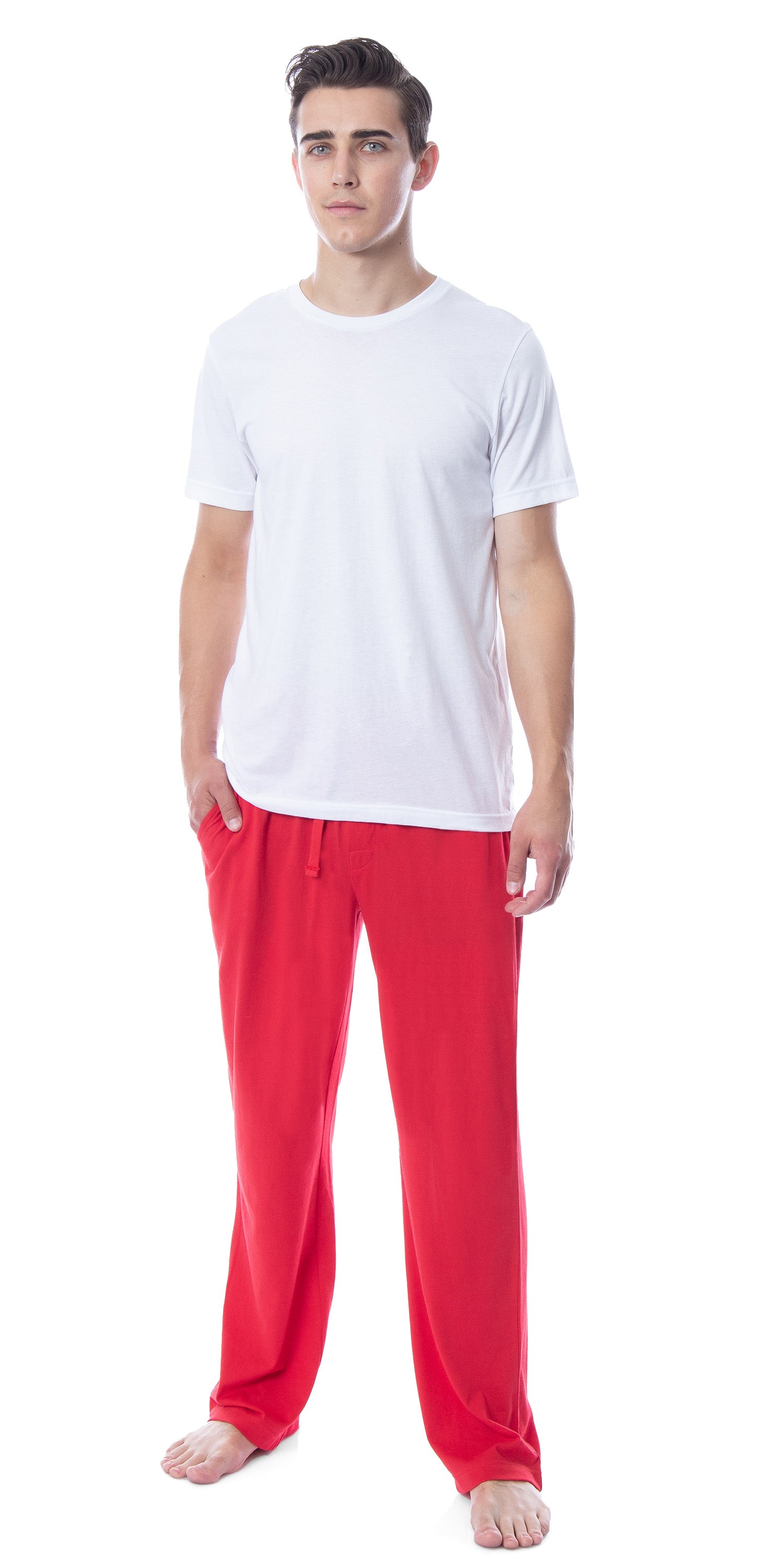 Intimo Men's 2 Piece Pajama Set Cotton/Poly Blend Jersey Knit Lounge Pants With Soft T-Shirt Top