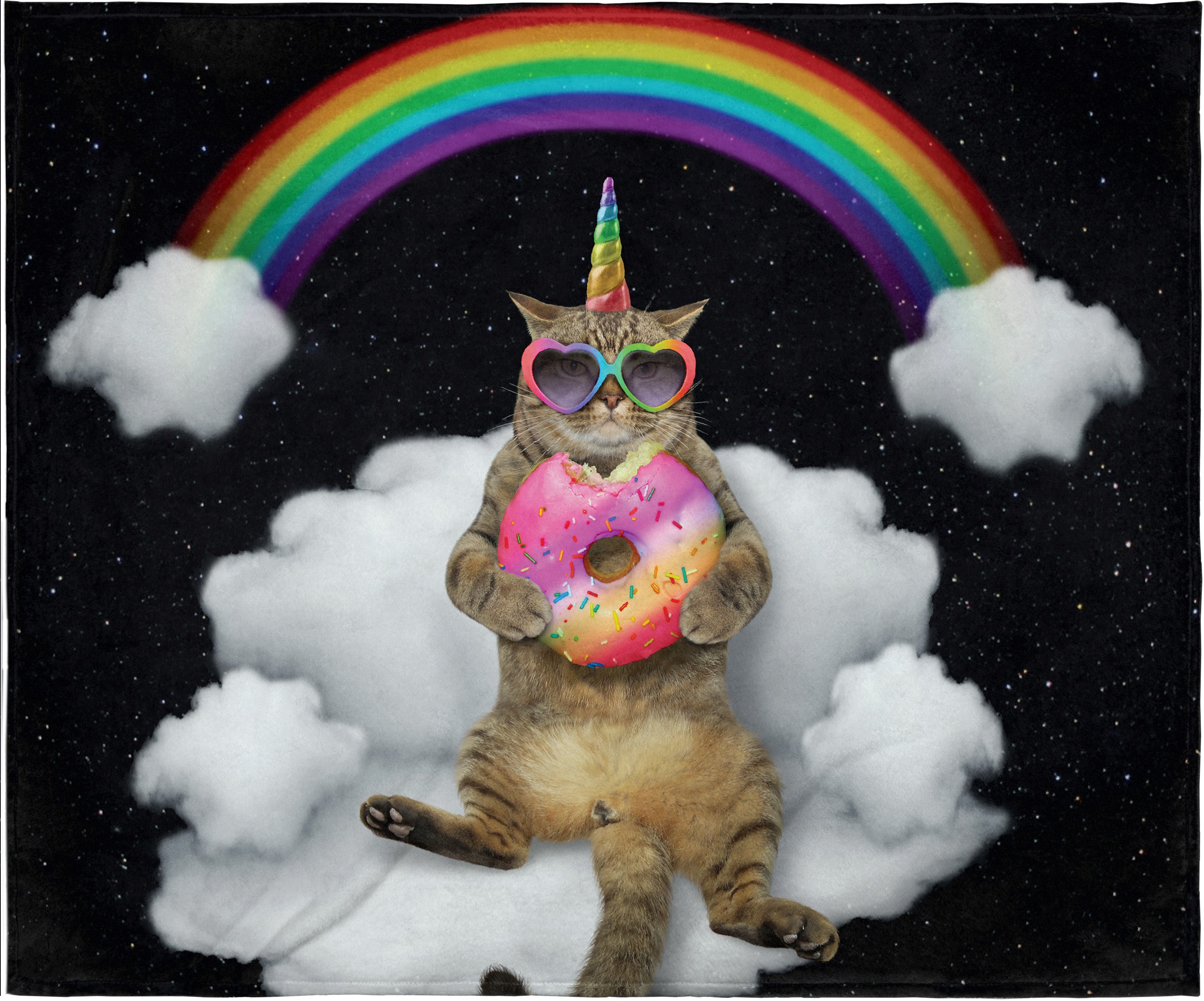 Galactic Rainbow Uni-Kitty Blanket Super Soft Silk Touch Plush Fleece Throw 50" X 60"