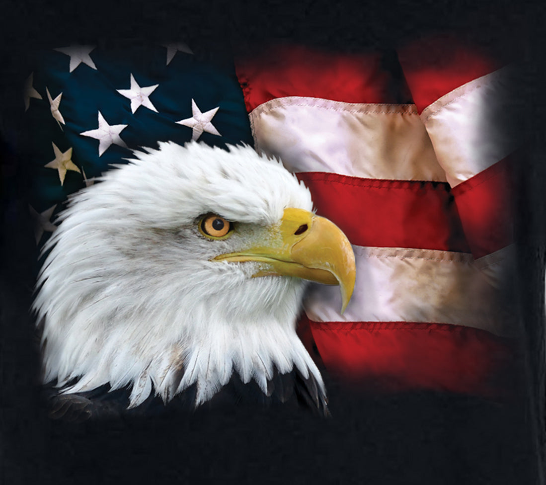 Bald Eagle American Flag Mens 4th of July Adult Short Sleeve Black Shirt