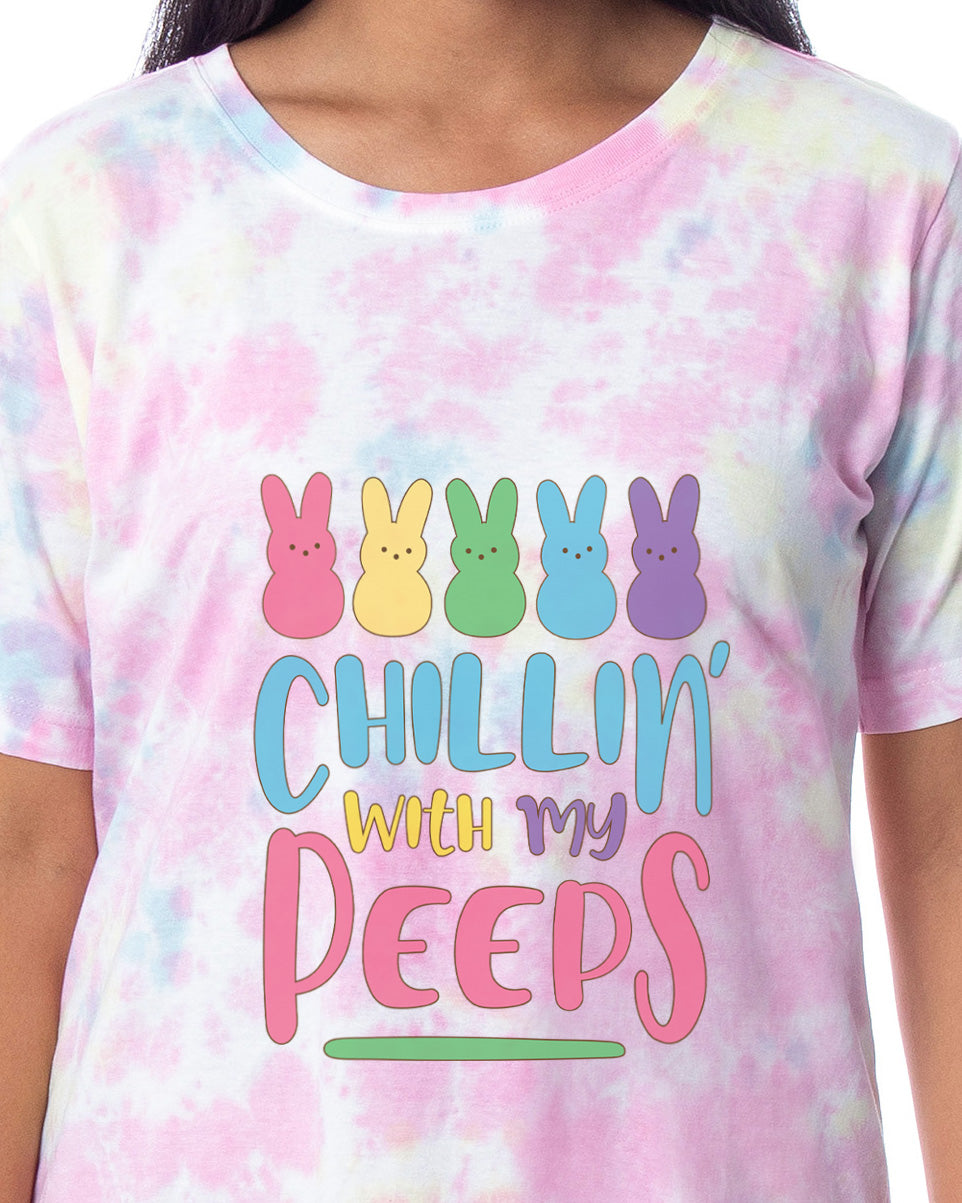 Easter Peeps Marshmallow Candy Women's Chillin' Tie Dye Nightgown Pajama Shirt