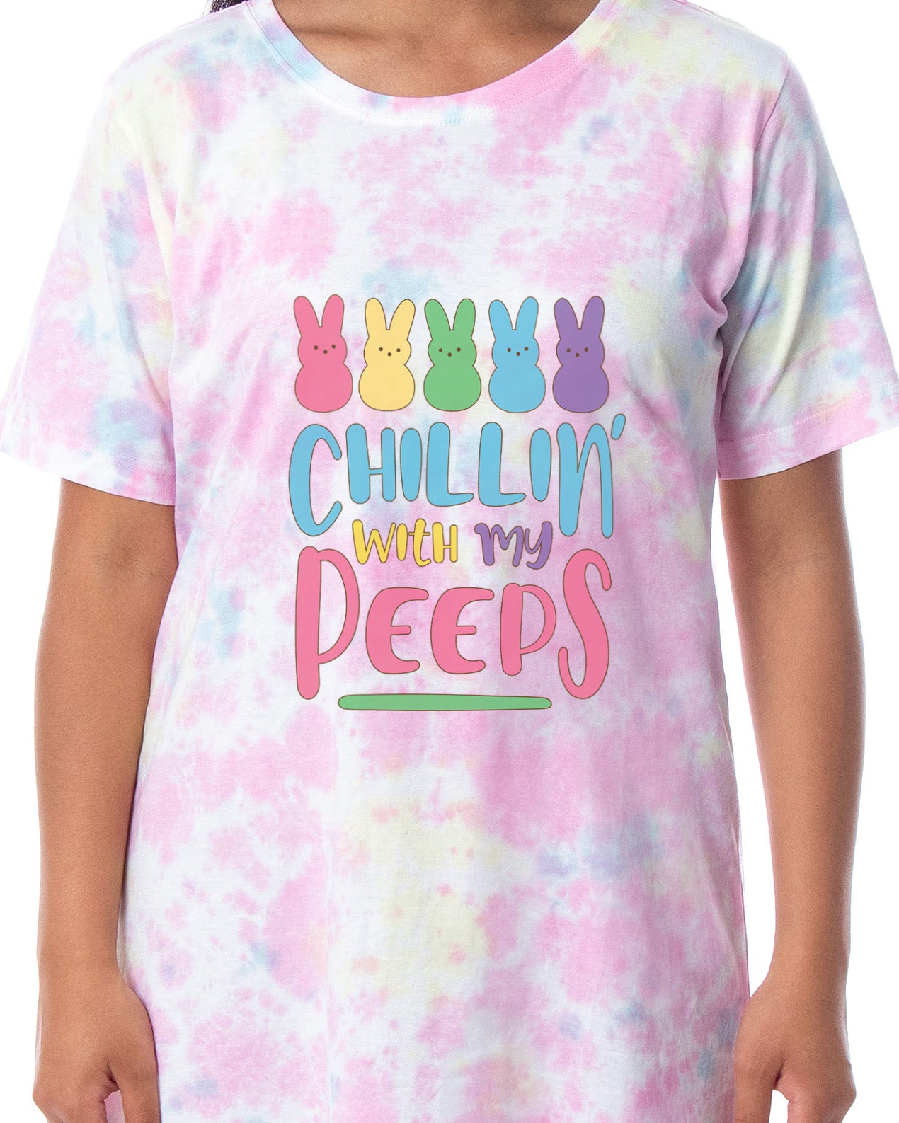 Easter Peeps Marshmallow Candy Women's Chillin' Tie Dye Nightgown Pajama Shirt