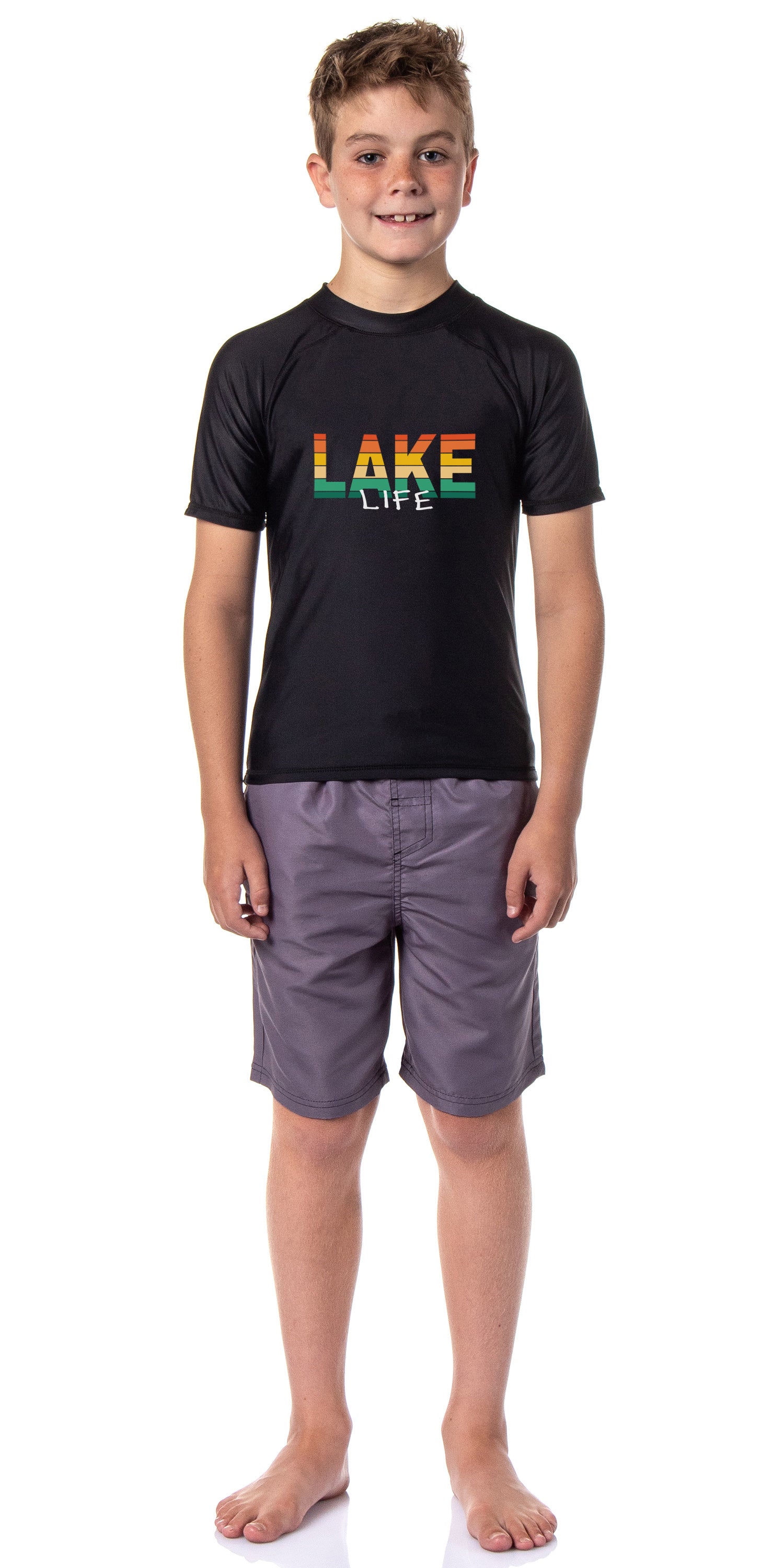 Boys' Lake Life Short-Sleeve Swimsuit Rashguard Top Swim Shirt