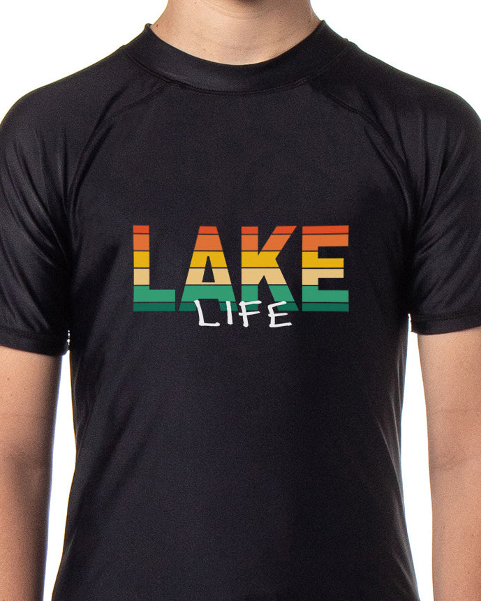 Boys' Lake Life Short-Sleeve Swimsuit Rashguard Top Swim Shirt For Pool Outside