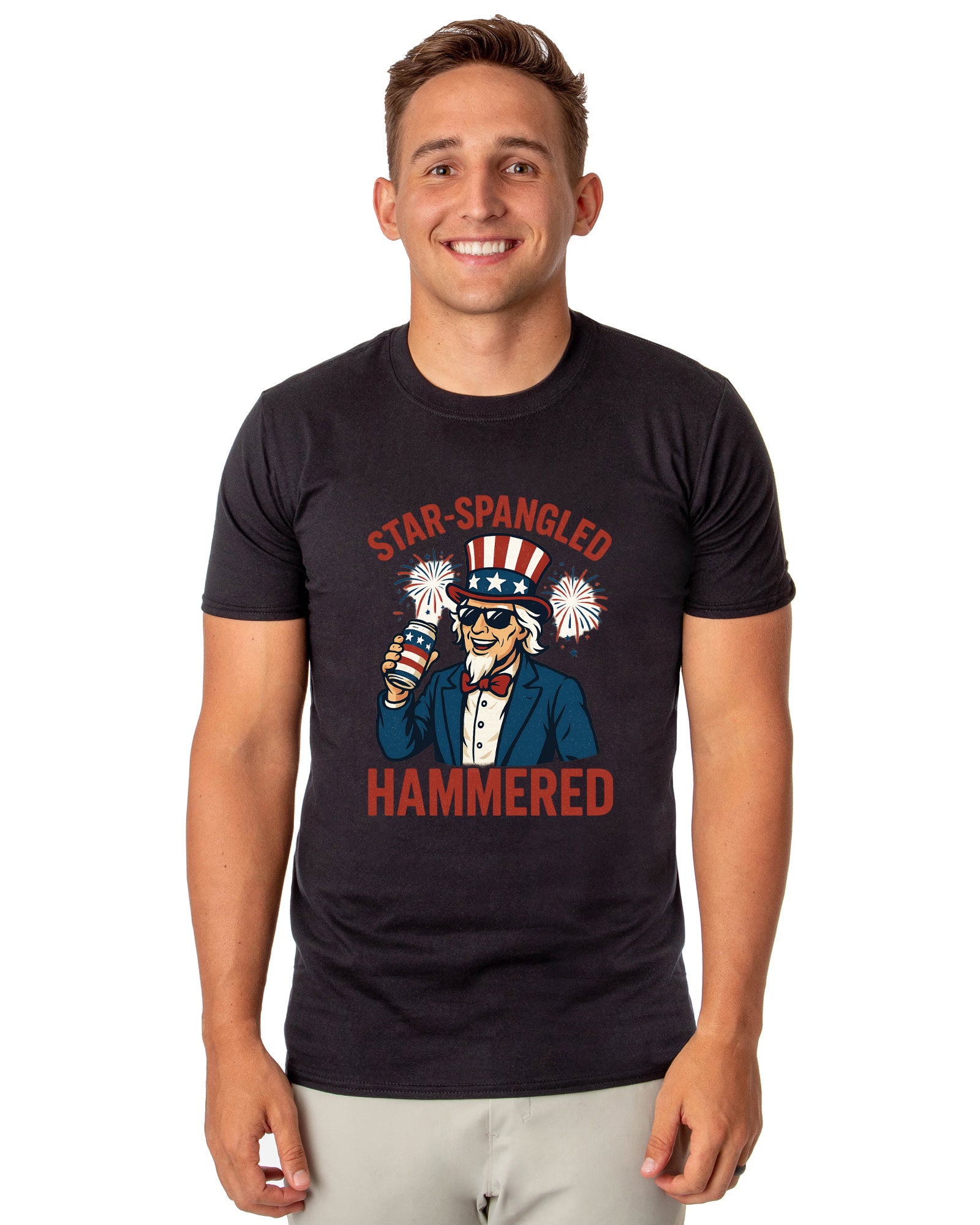 Fourth Of July Men's Star-Spangled Uncle Sam Parody Funny Short-Sleeve T-Shirt