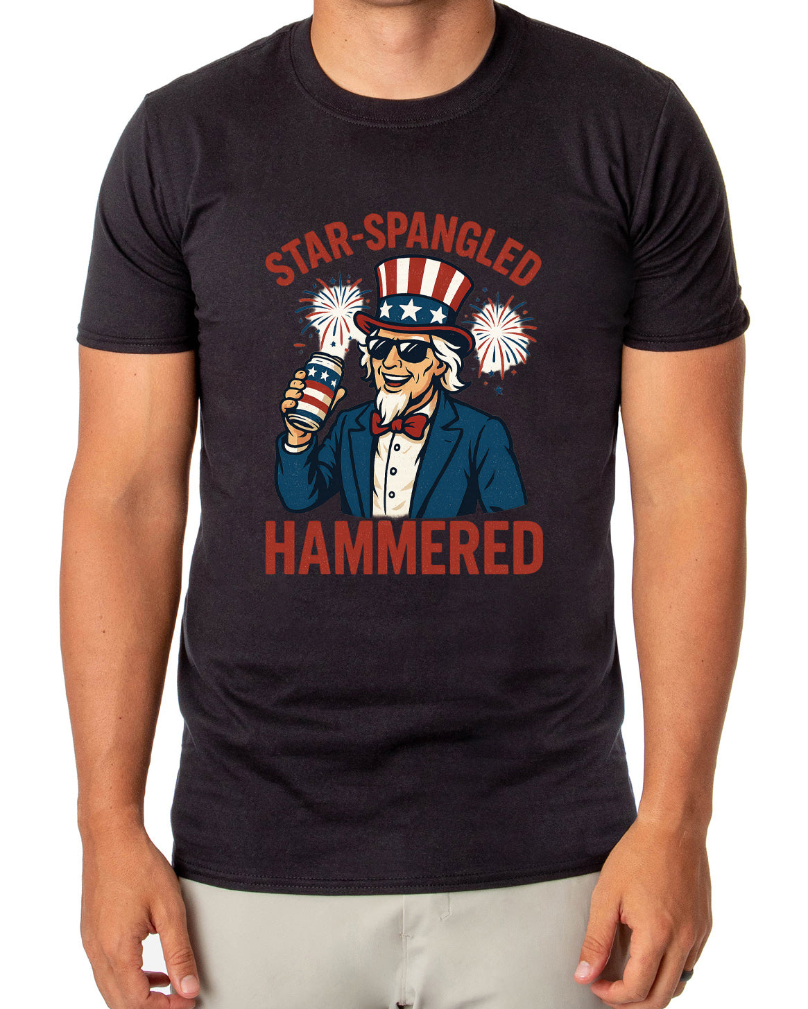 Fourth Of July Men's Star-Spangled Uncle Sam Parody Funny Short-Sleeve T-Shirt