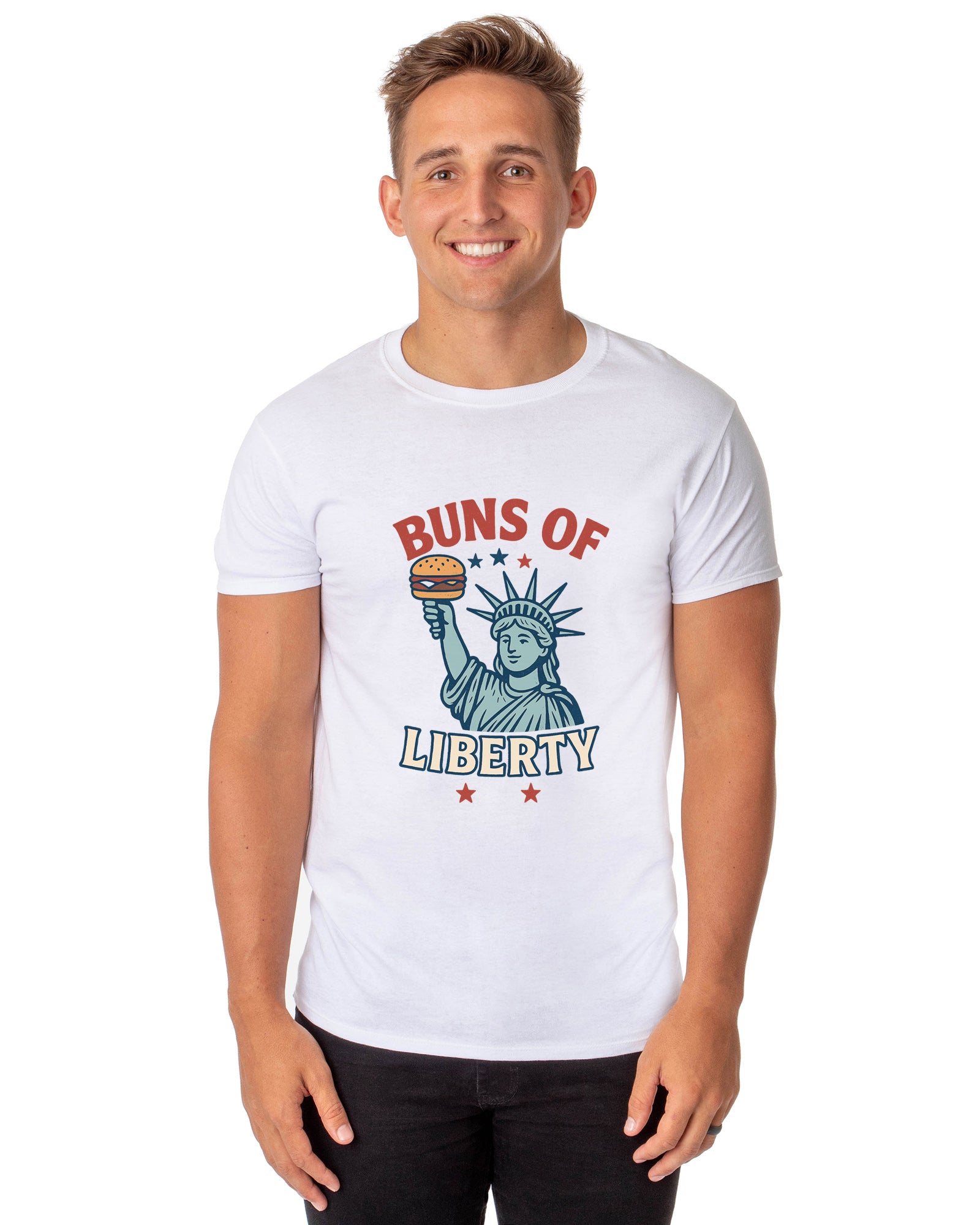 Men's Buns of Liberty Statue of Liberty Patriotic Funny T-Shirt