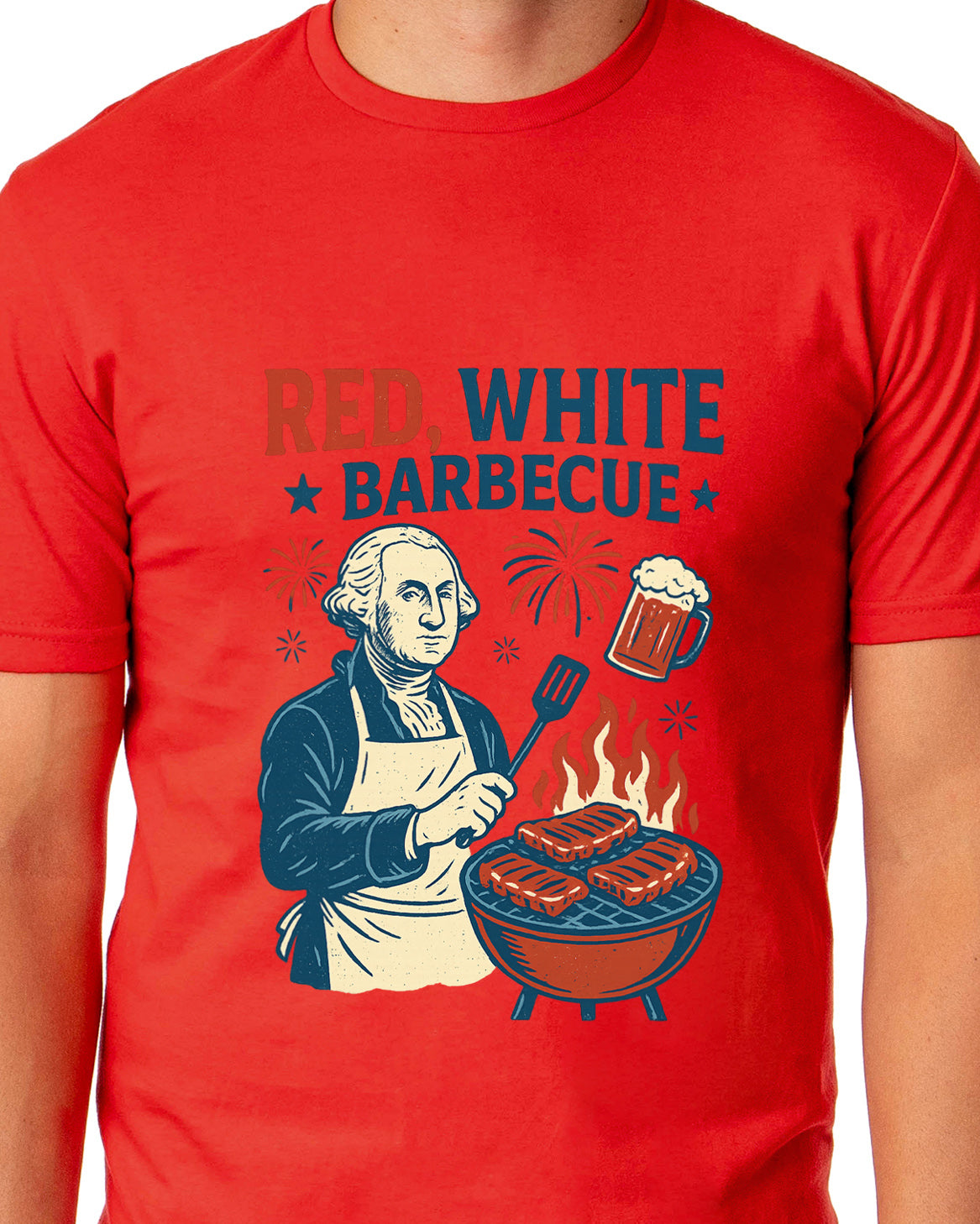 Men's T-Shirt Red White Barbeque 4th of July Adult T-Shirt