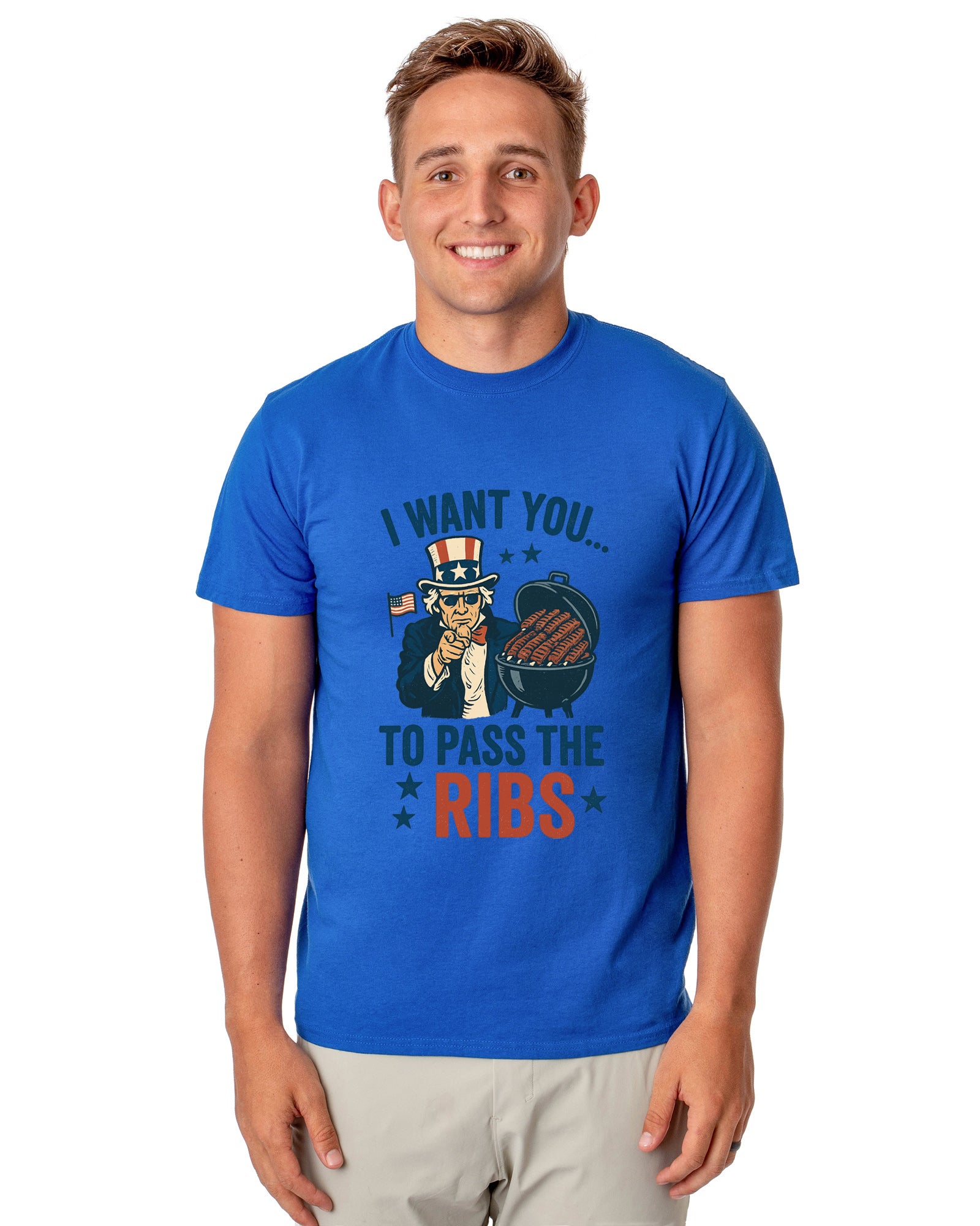 Uncle Sam T-Shirt Men's I Want You To Pass The Ribs Adult Patriotic Tee
