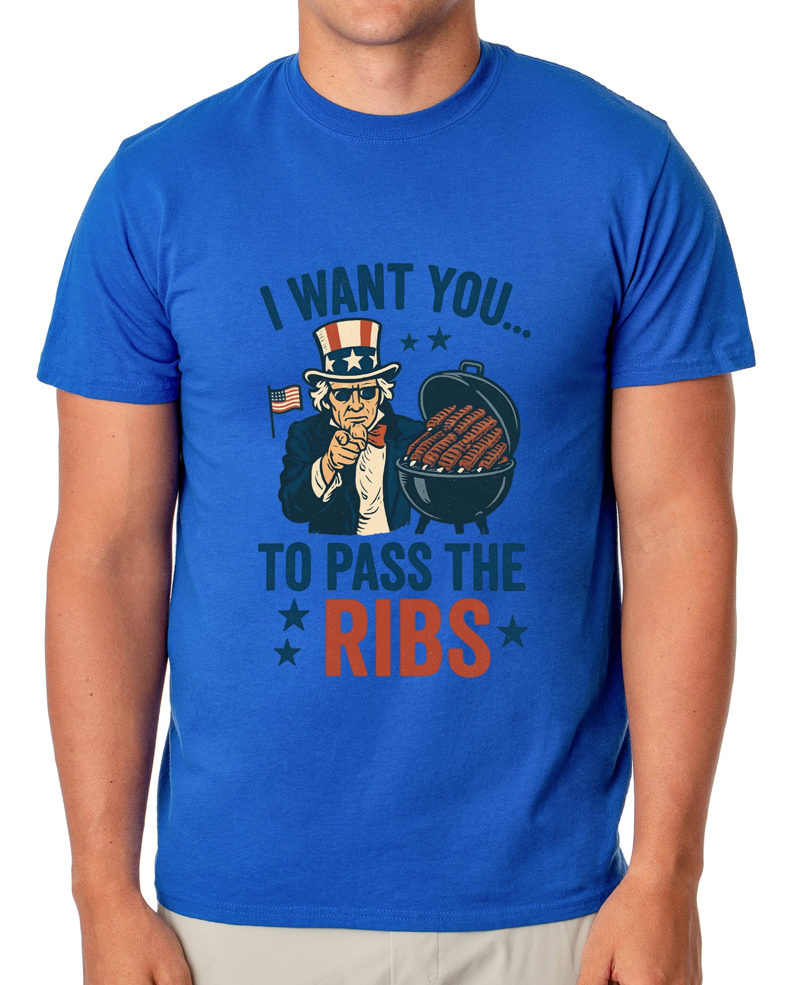 Uncle Sam T-Shirt Men's I Want You To Pass The Ribs Adult Patriotic Tee