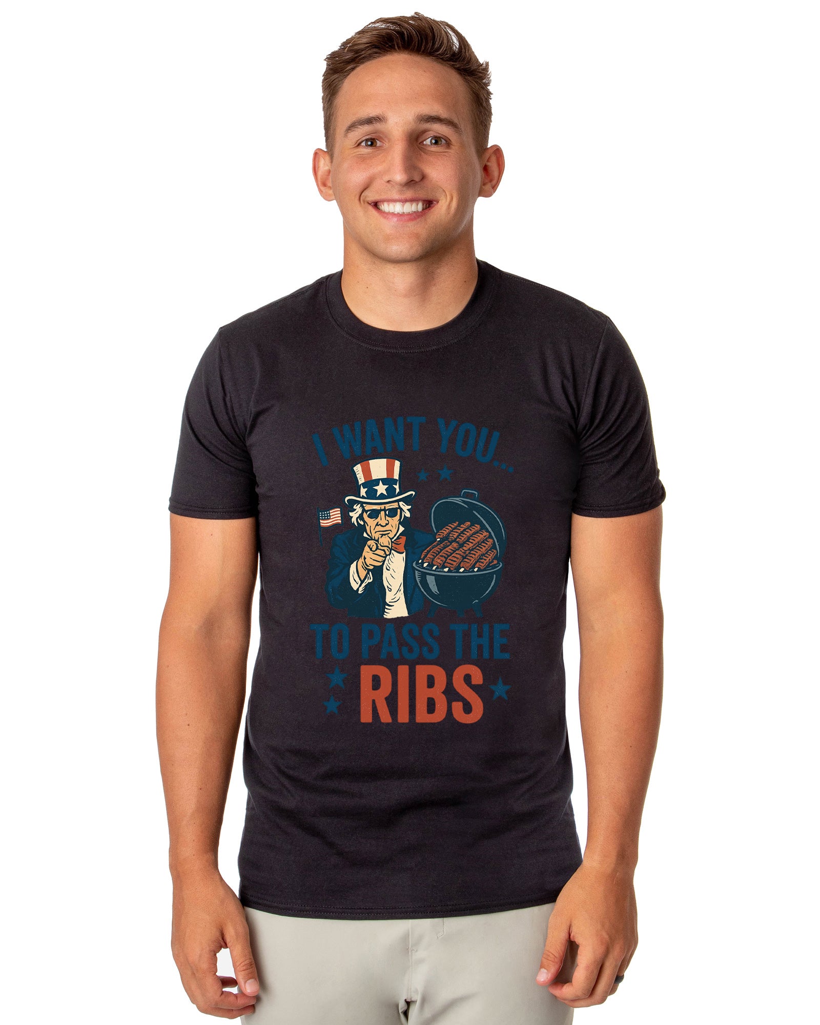 Uncle Sam T-Shirt Men's I Want You To Pass The Ribs Adult Patriotic Tee