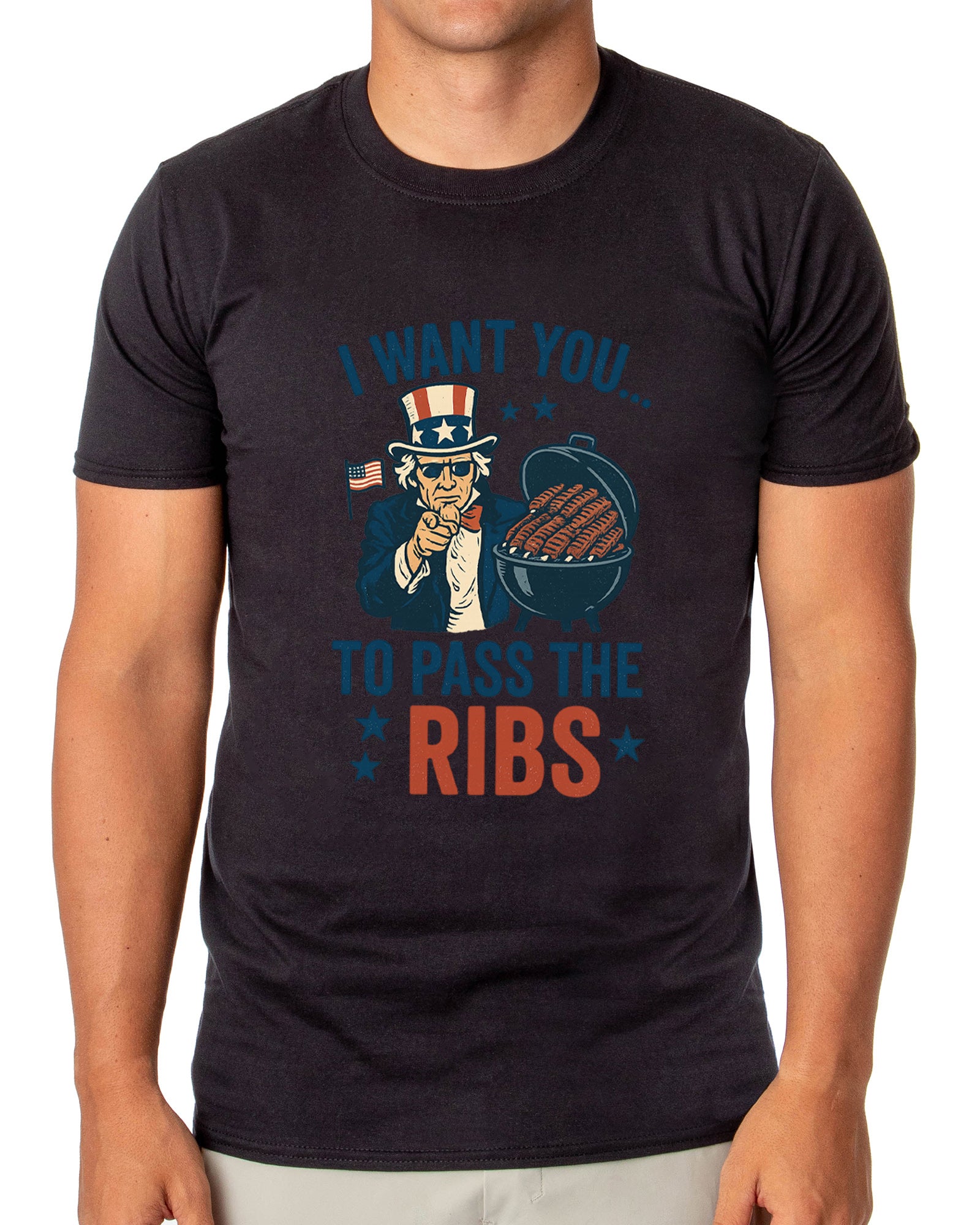 Uncle Sam T-Shirt Men's I Want You To Pass The Ribs Adult Patriotic Tee