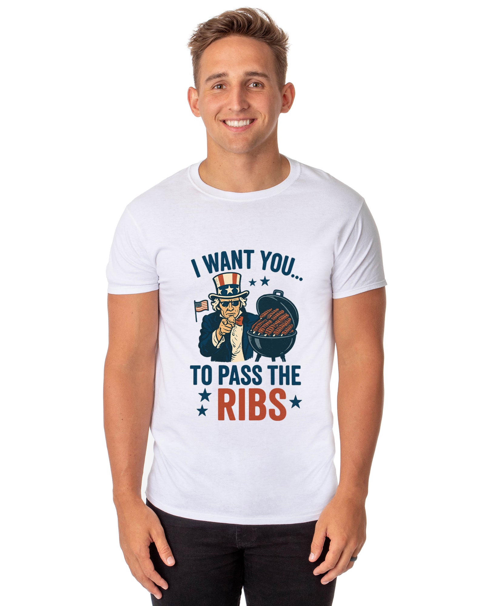Uncle Sam T-Shirt Men's I Want You To Pass The Ribs Adult Patriotic Tee